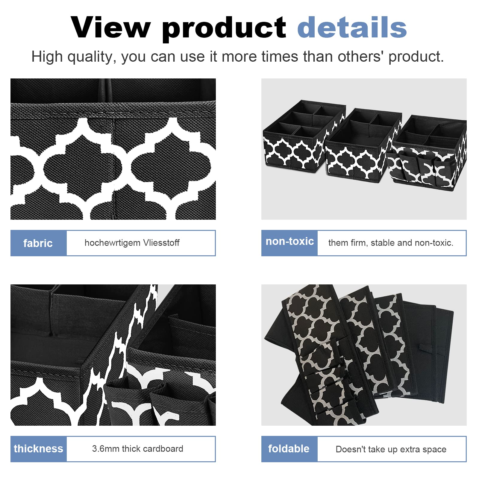 Makeup Drawer Organizer - Small Baskets Bins for Organizing, Desktop Caddy Storage Organizer, Fabric Portable Divided Box for Ba