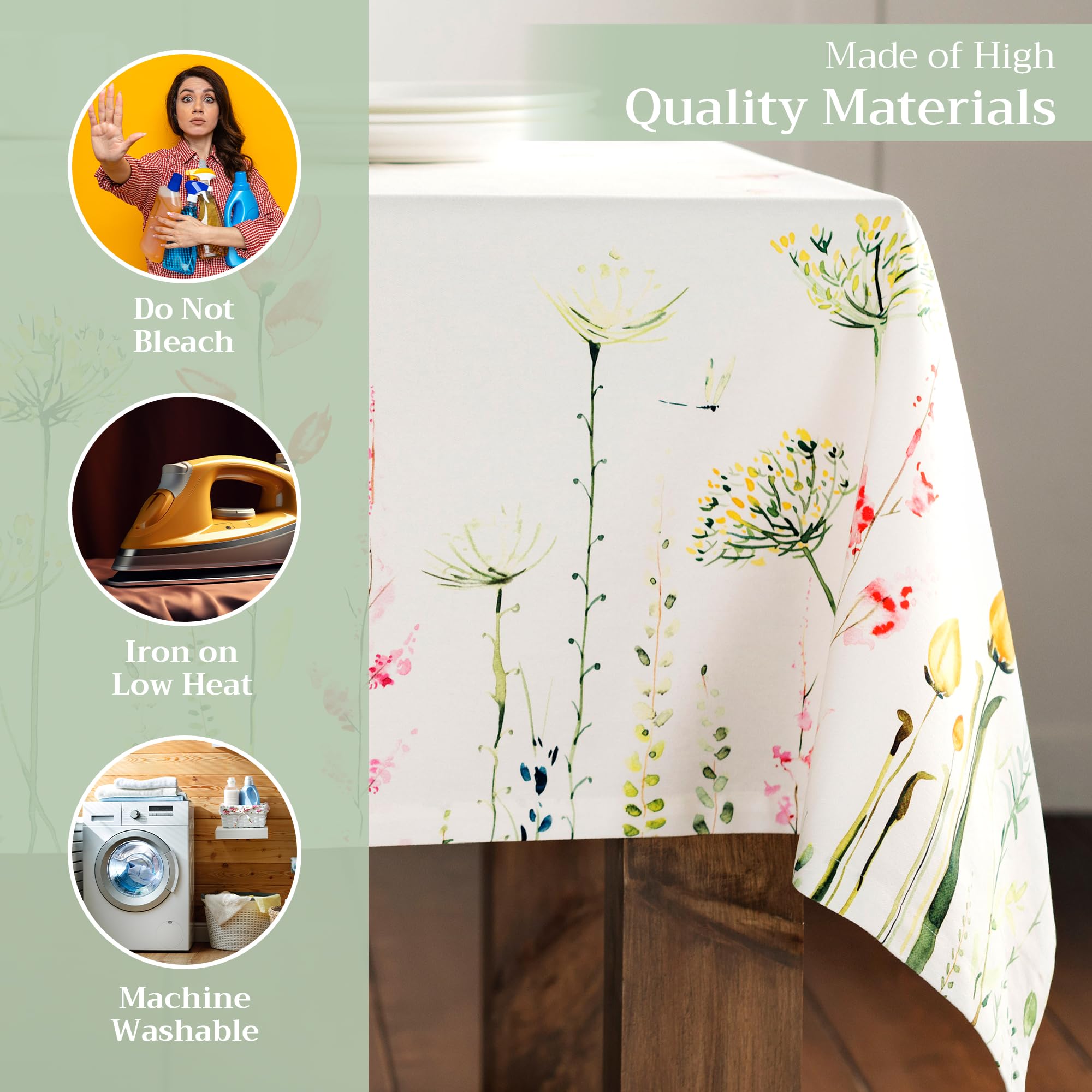 Maison D' Hermine Tablecloth 70X120 - Botanical Fresh Pattern - Rectangle Decorative Cotton Tablecloth For Dining Room, Home