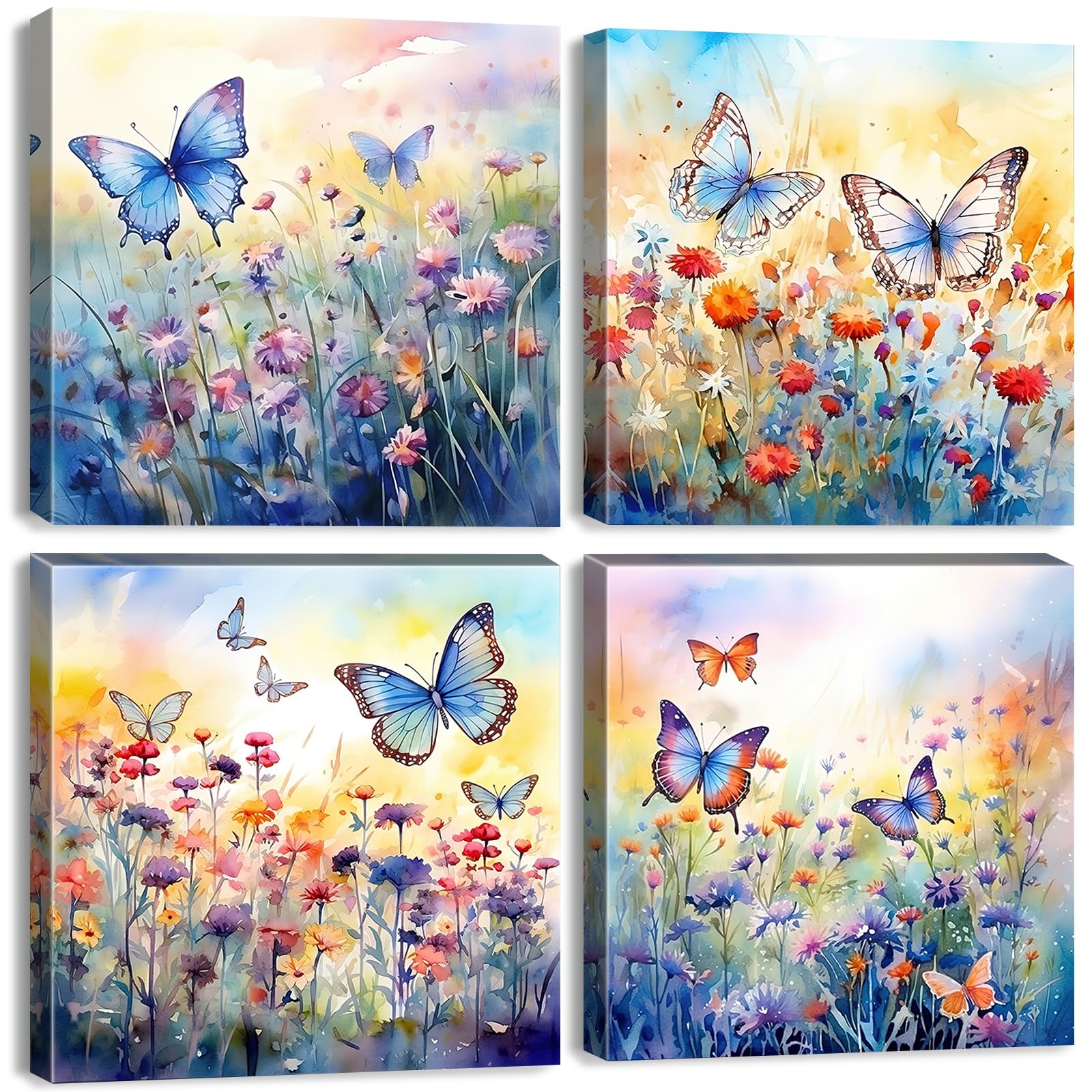 Butterfly Wall Decor For Living Room Bathroom Colorful Wildflower Wall Art Daisy Poppy Flowers Canvas Prints Watercolor Floral P