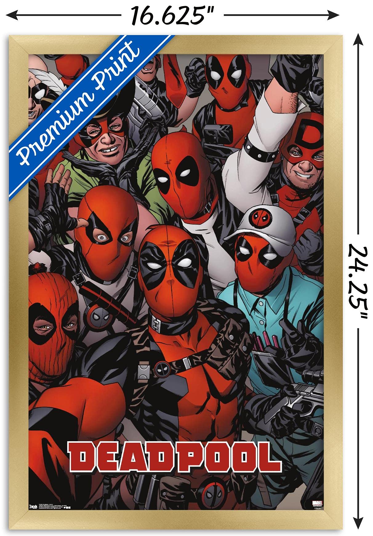 Trends International Marvel Comics Deadpool - Faces Wall Poster, 22.4L X 14.7W, Gold Framed Version