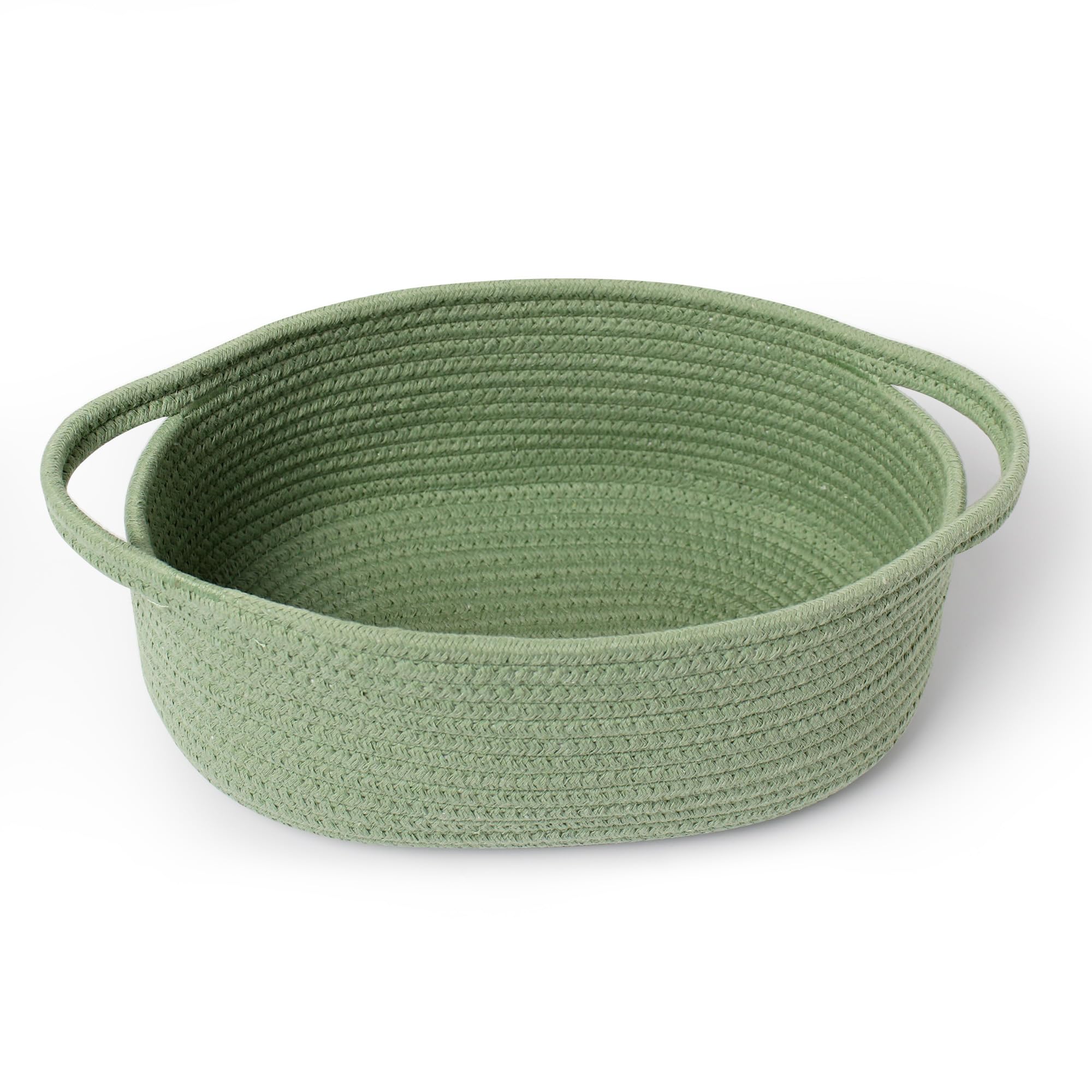 MEGASKET Green Woven Basket, 13 x 9 x 5 Baskets for Gifts Empty, Cute Cotton Rope Cat Dog Toy Bin Box, Small Woven Bin for Organ