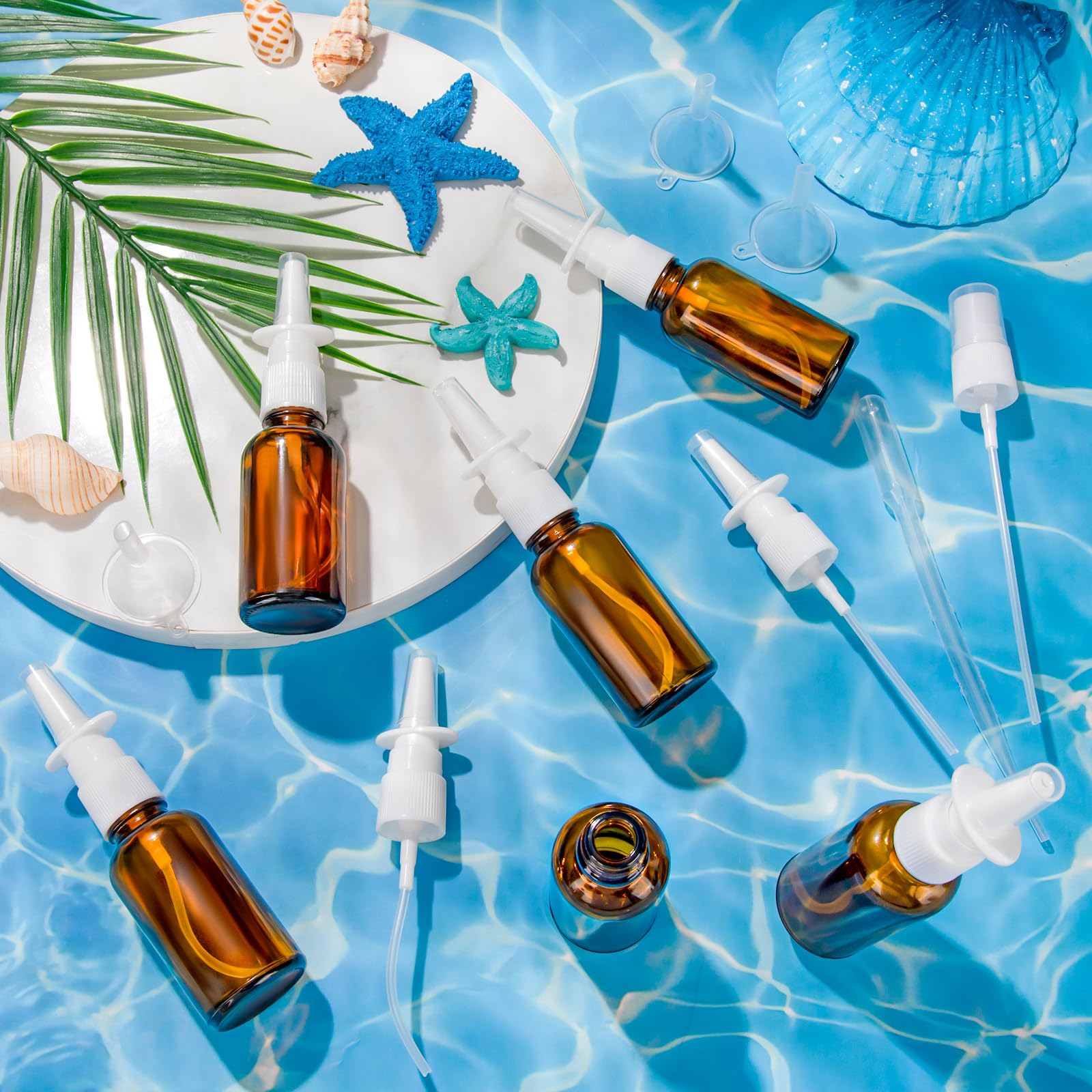 Zhwkmyp 14 Pcs Nasal Spray Bottle, 30Ml/1Oz 6 Pcs Empty Refillable Fine Mist Glass Nasal Spray Bottle With 2 Pcs Funnels, Labels