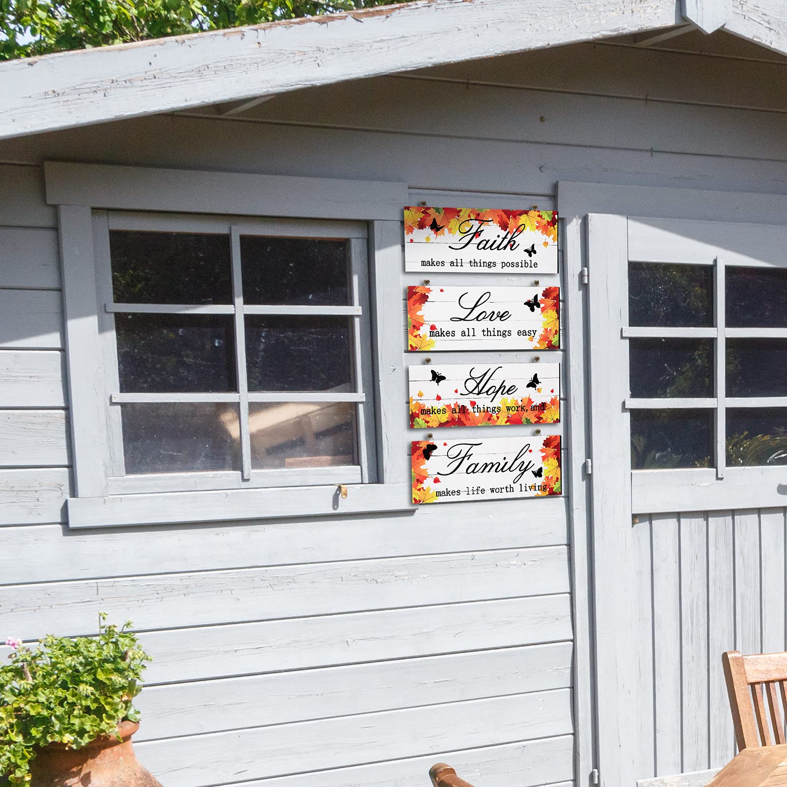 4 Pieces Thanksgiving Fall Door Decoration Maple Door Plaque Faith Hope Family Wood Sign Maple Leaf Hanging Sign Rustic Farmhous