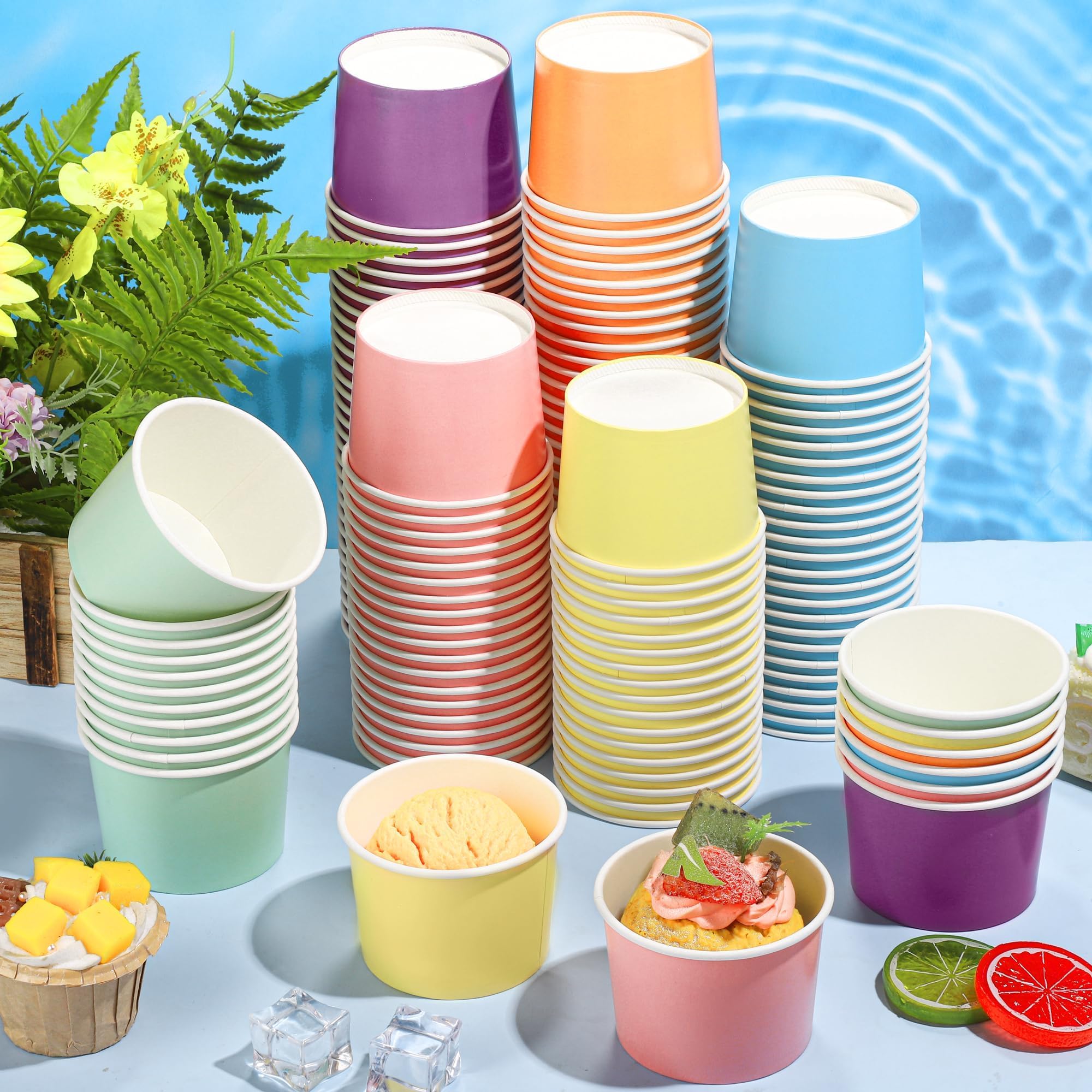 Kochorie 300 Pcs 8oz Paper Cups Disposable Ice Cream Bowls Solid Color