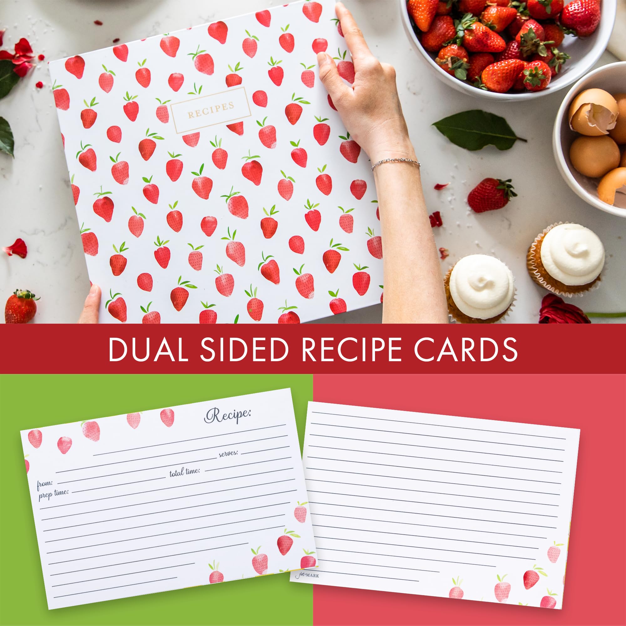 Jot & Mark 3 Ring Recipe Binder 8.5'' X 9.5'' | Full-Page With Clear Protective Sleeves And Color Printing Paper For Family Reci