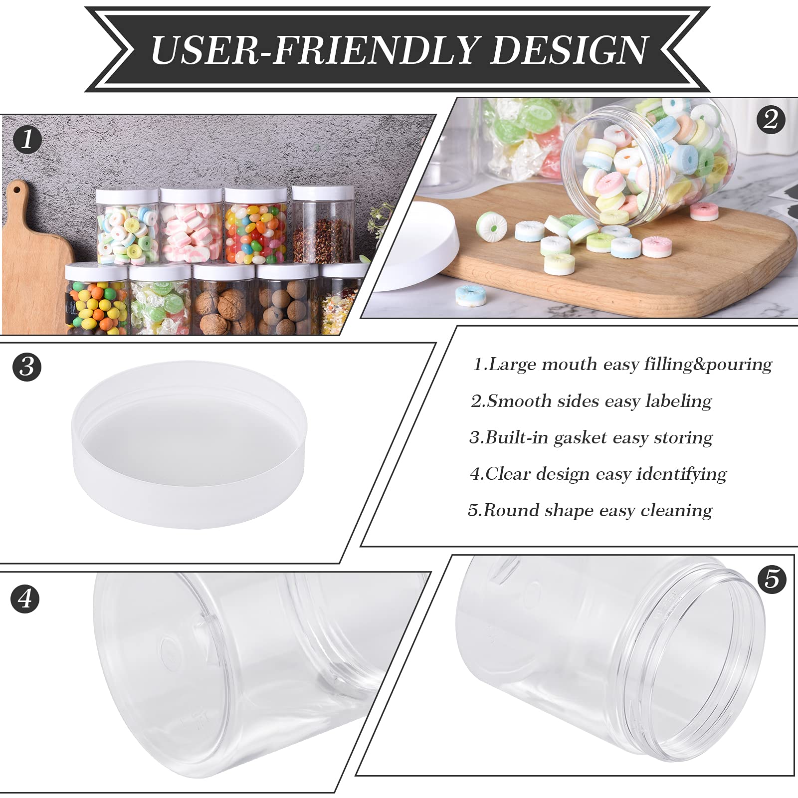 Tanglong Plastic Jars With Lids, 8 Oz Plastic Containers With Lids, Jars With Lids Ideal For Cake Jars Body Butter And Food Stor