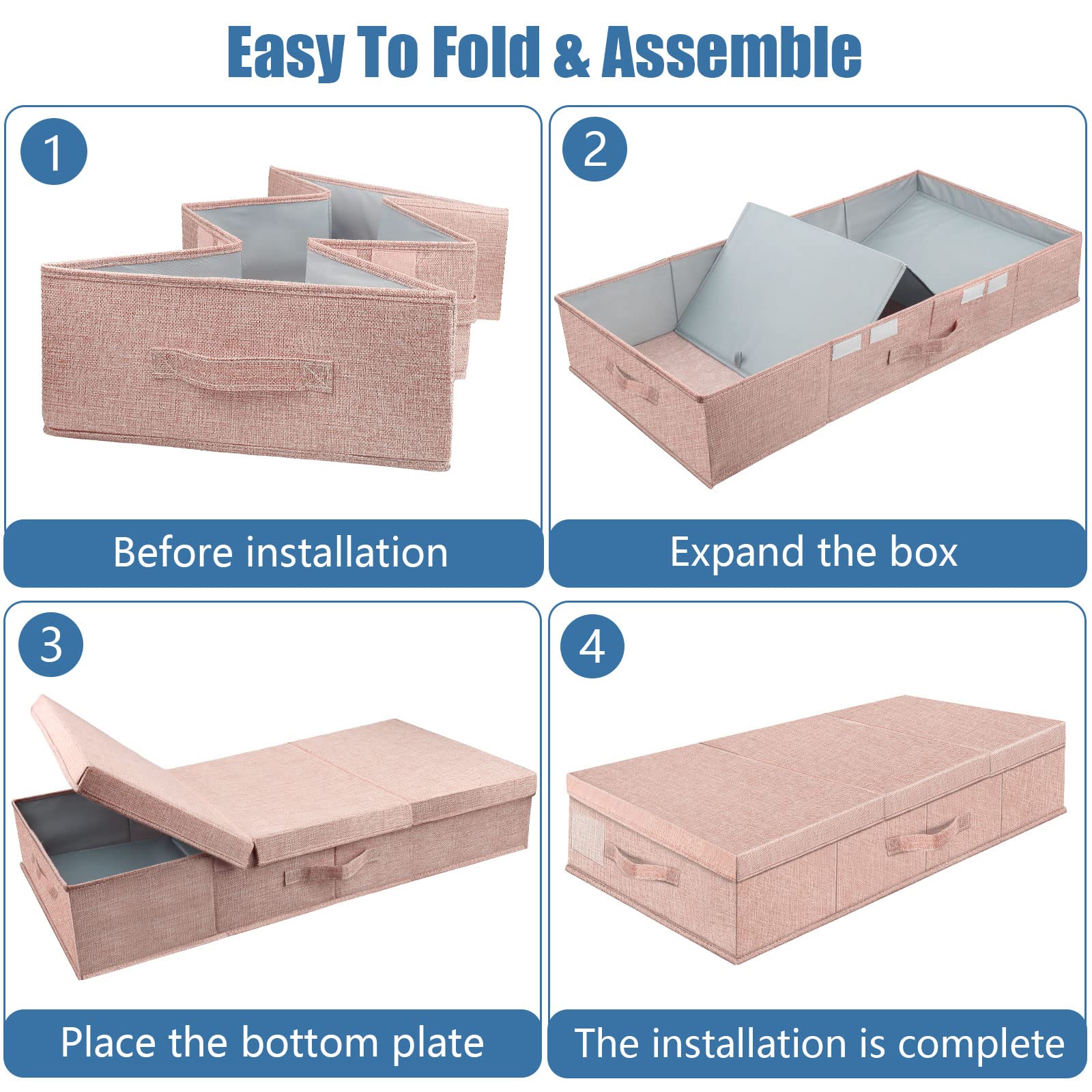 Supowin Underbed Storage Containers 3 Pack, Large Under Bed Storage Bins with Lids, Foldable Sturdy Under the Bed Storage Drawer