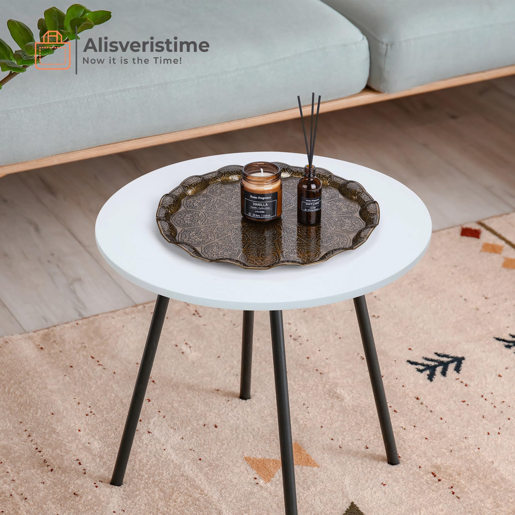 Alisveristime Turkish Ottoman Coffee Tea Serving Tray - 13.60 Inches, Metal With Traditional Motifs, Available In Five Colors (A