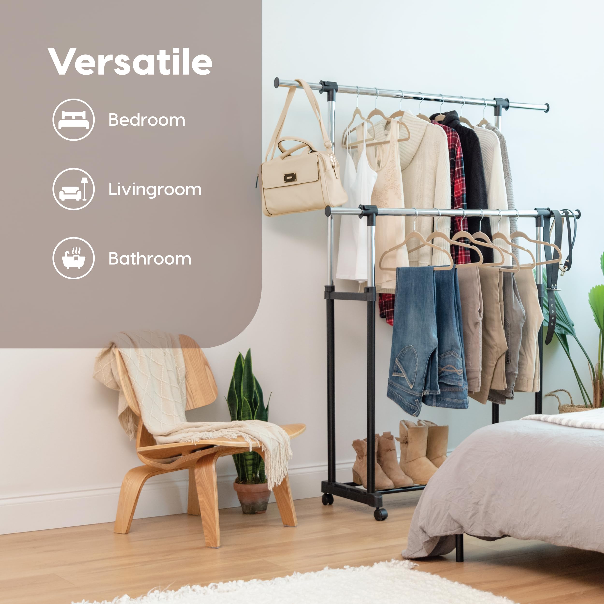IRIS USA Adjustable and Extendable Double Rod Garment Rack