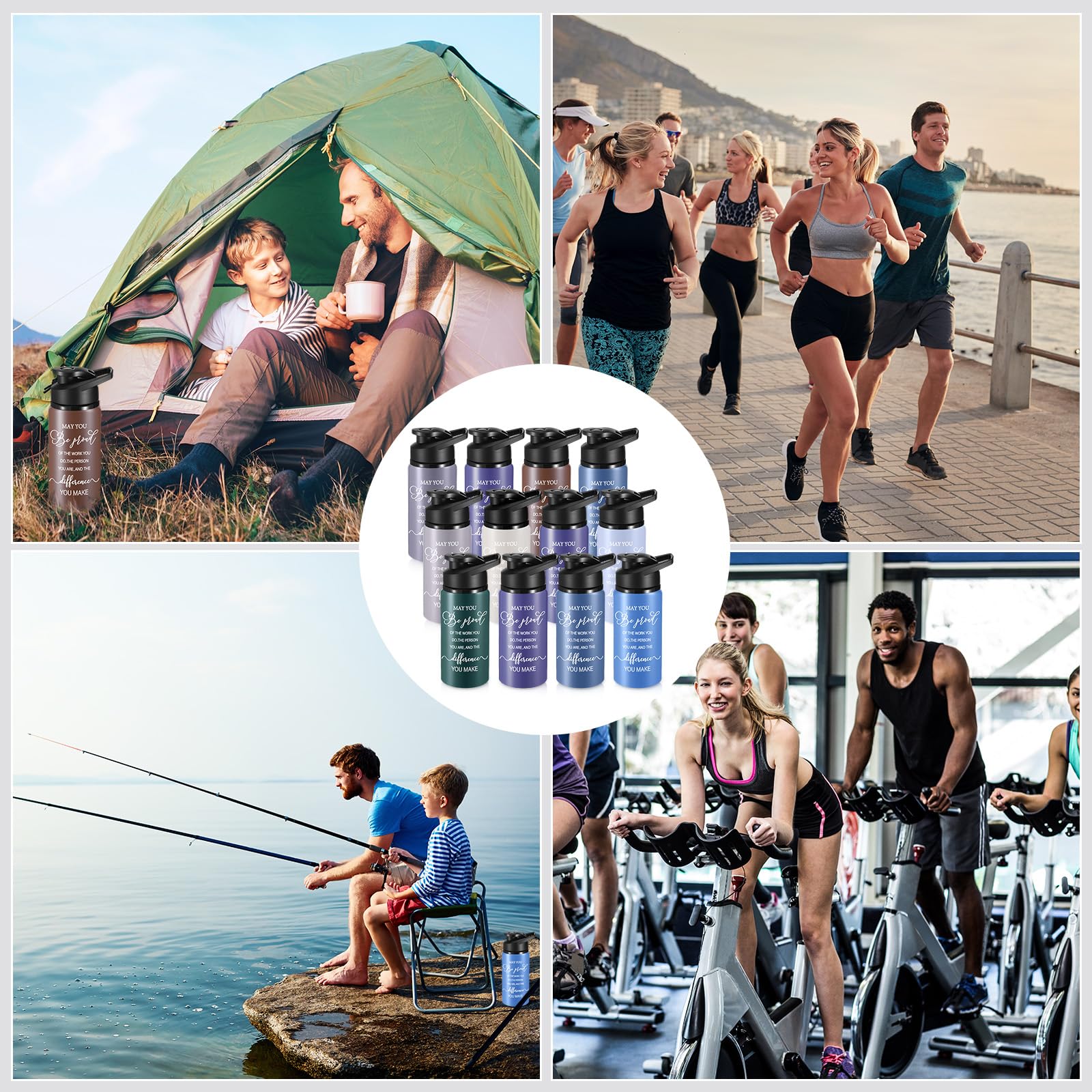 Bokon 24 Pack Thank You Inspirational Gifts Reusable Aluminum Water Bottle Bulk Lightweight Leakproof Metal Sports with Lid for