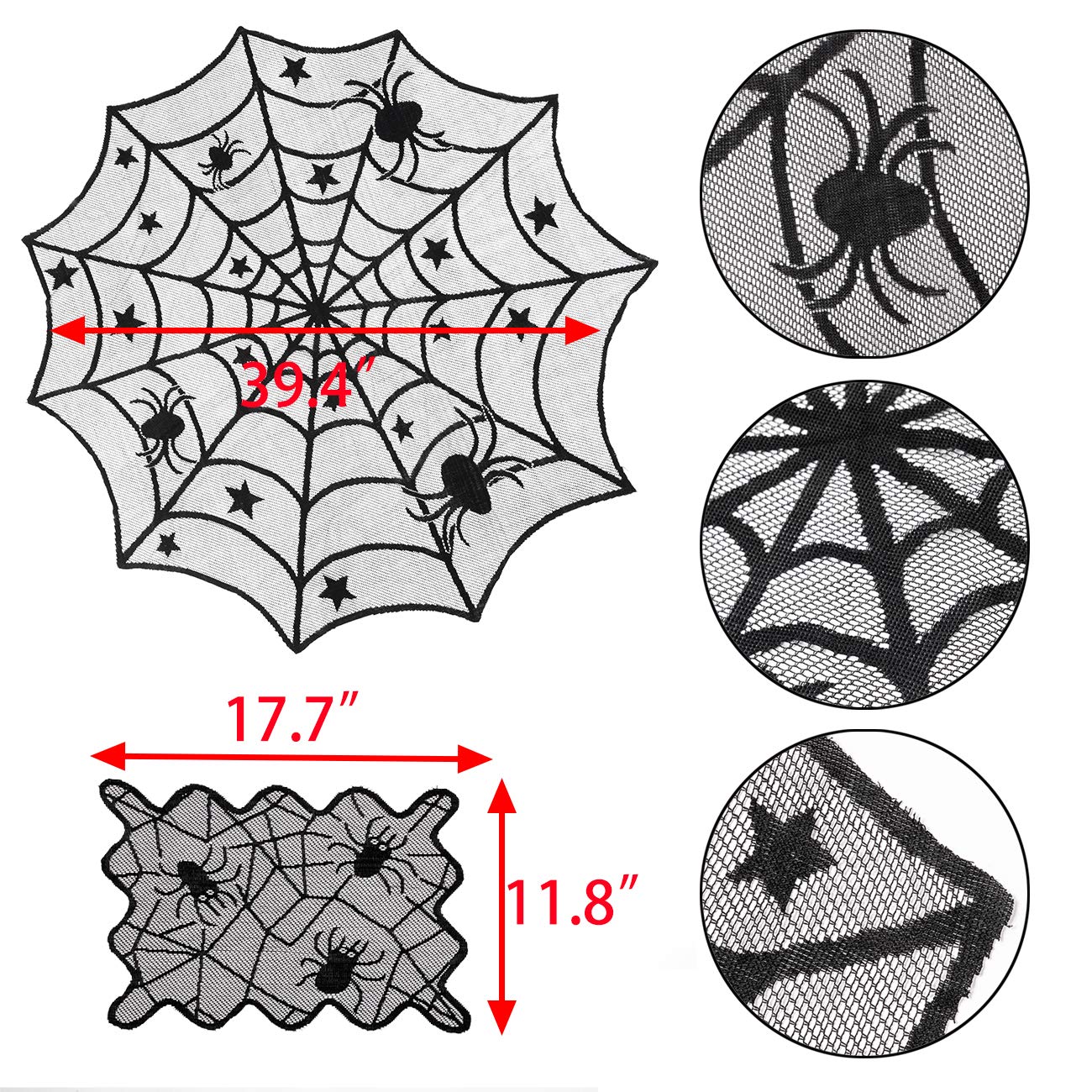 Sunnyglade 8 Pack Halloween Spider Cobweb Lace Tablecloth Set,Fireplace Mantel Scarf & Lace Table Runner & Round Table Cover & S