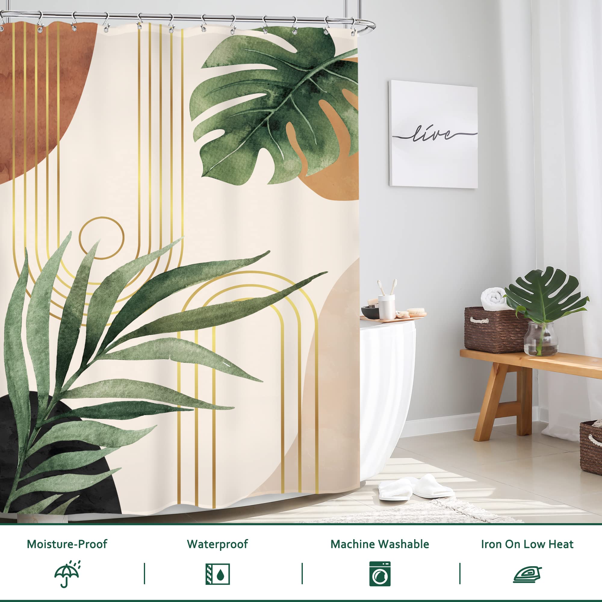 Glawry Standing Mid Century Shower Curtain 54Wx78L Inches Stall Narrow Cute Boho Tropical Boho Palm Leaf Abstract Botanical Plan