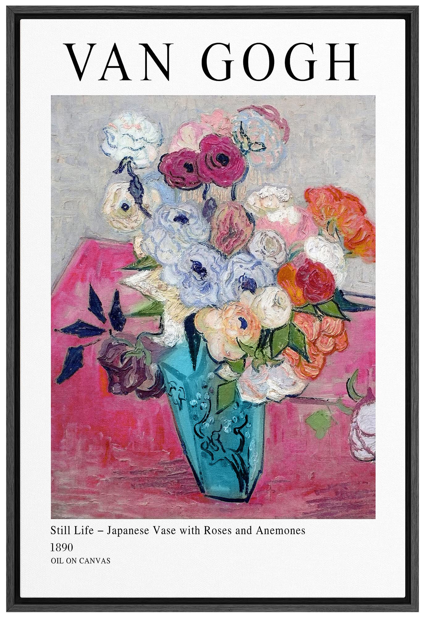 Signleader Framed Canvas Print Wall Art Still Life Japanese Roses Van Gogh Botanical Brushstroke Illustrations Fine Art Traditio