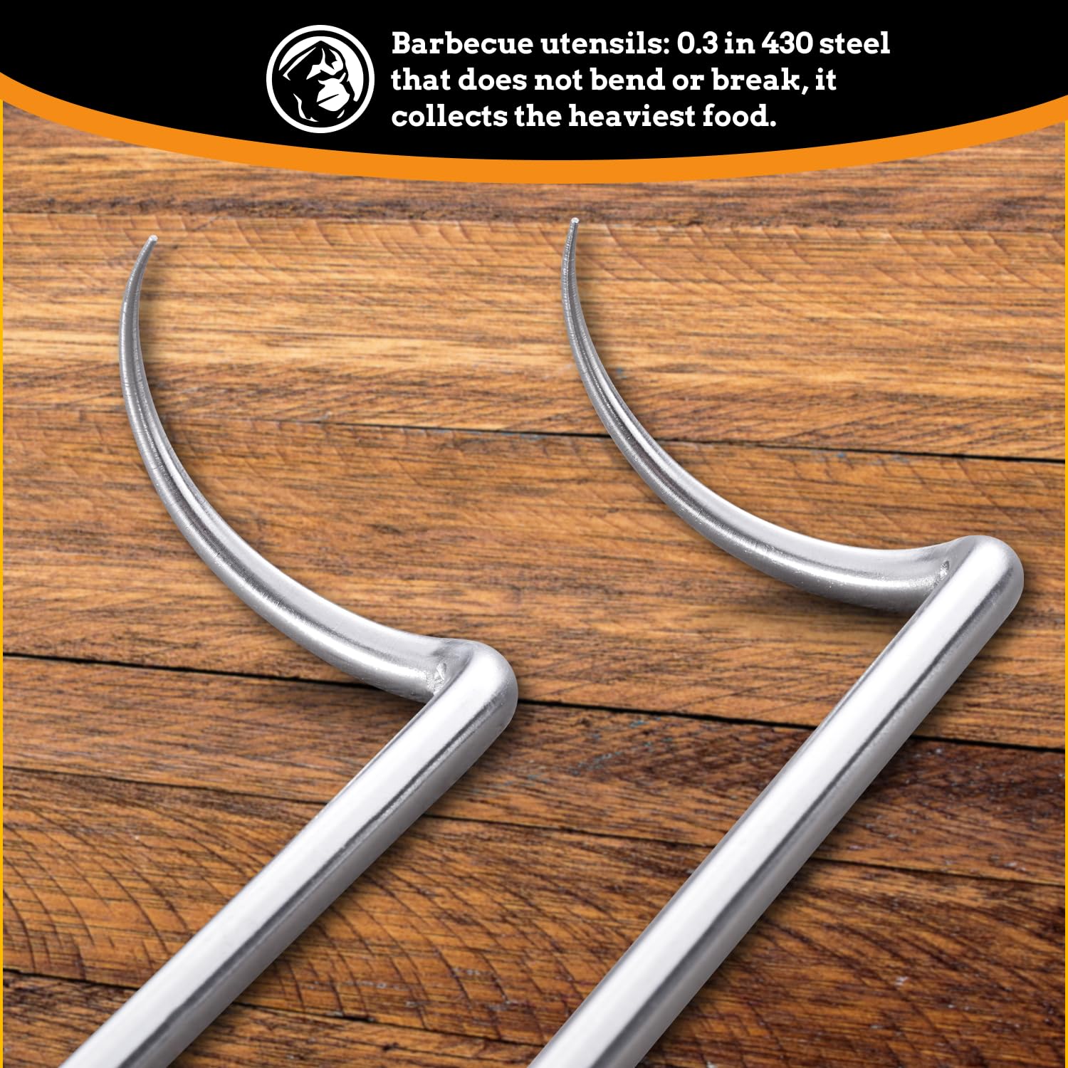 Pigtail Food Flipper Set - 17 & 12 Inch Meat Hooks & Turners With Steel Shafts & Color Coded Handles - Use In Place Of Tongs  Spatula & Meat Fork For BBQ Ribs  Steak  Chicken  Sausage  Vegetables