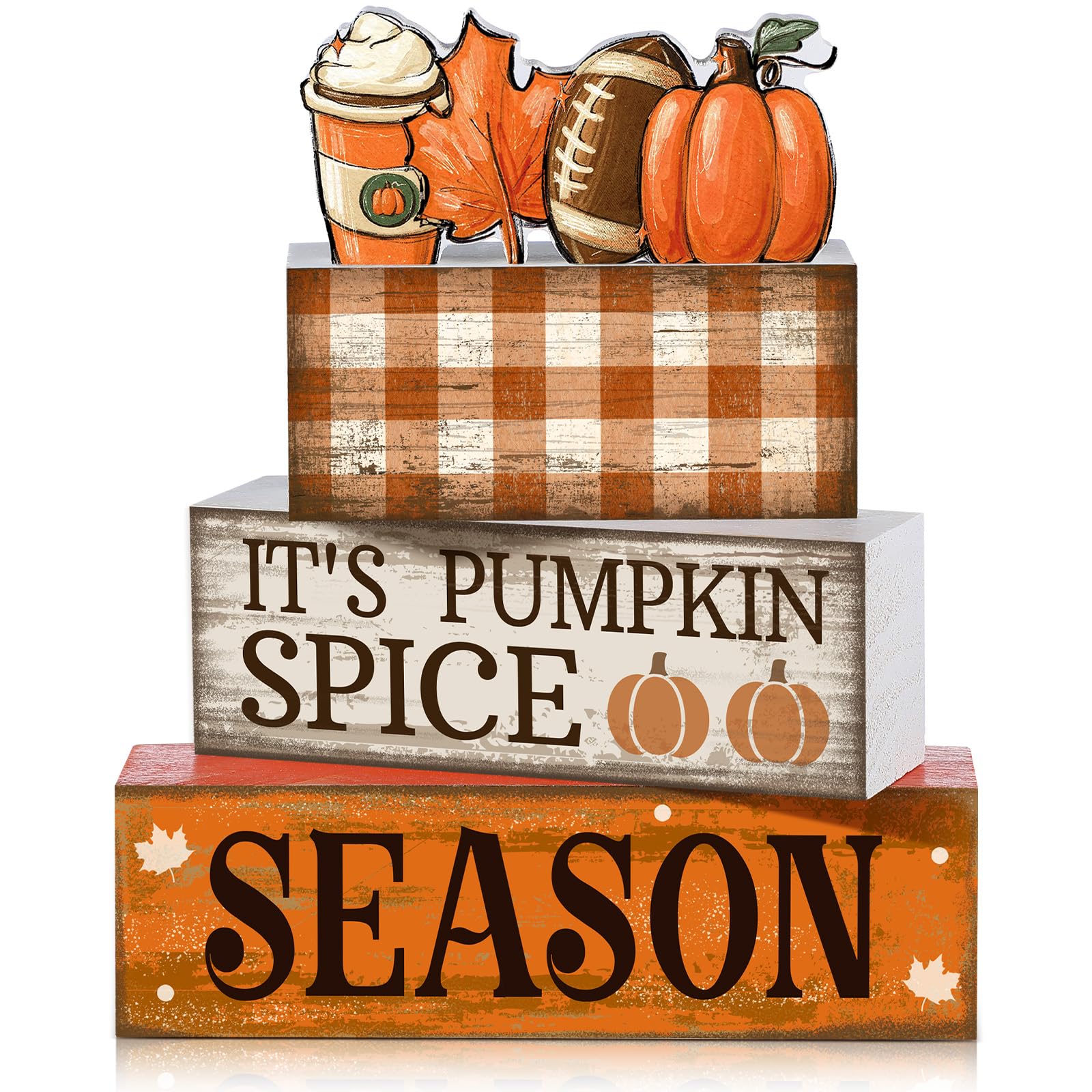 Lineshading 4 Pcs Fall Football Decorations for Home Thanksgiving Table Decor Fall Tiered Tray Decor Decorative Football Maple L