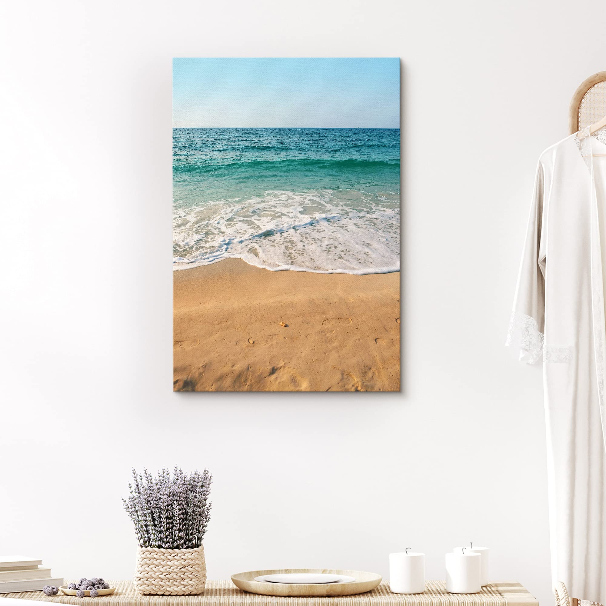 Signford Canvas Print Wall Art Sandy Beach Shore & Blue Waves Nature Wilderness Photography Realism Nautical Scenic Relax/Calm M