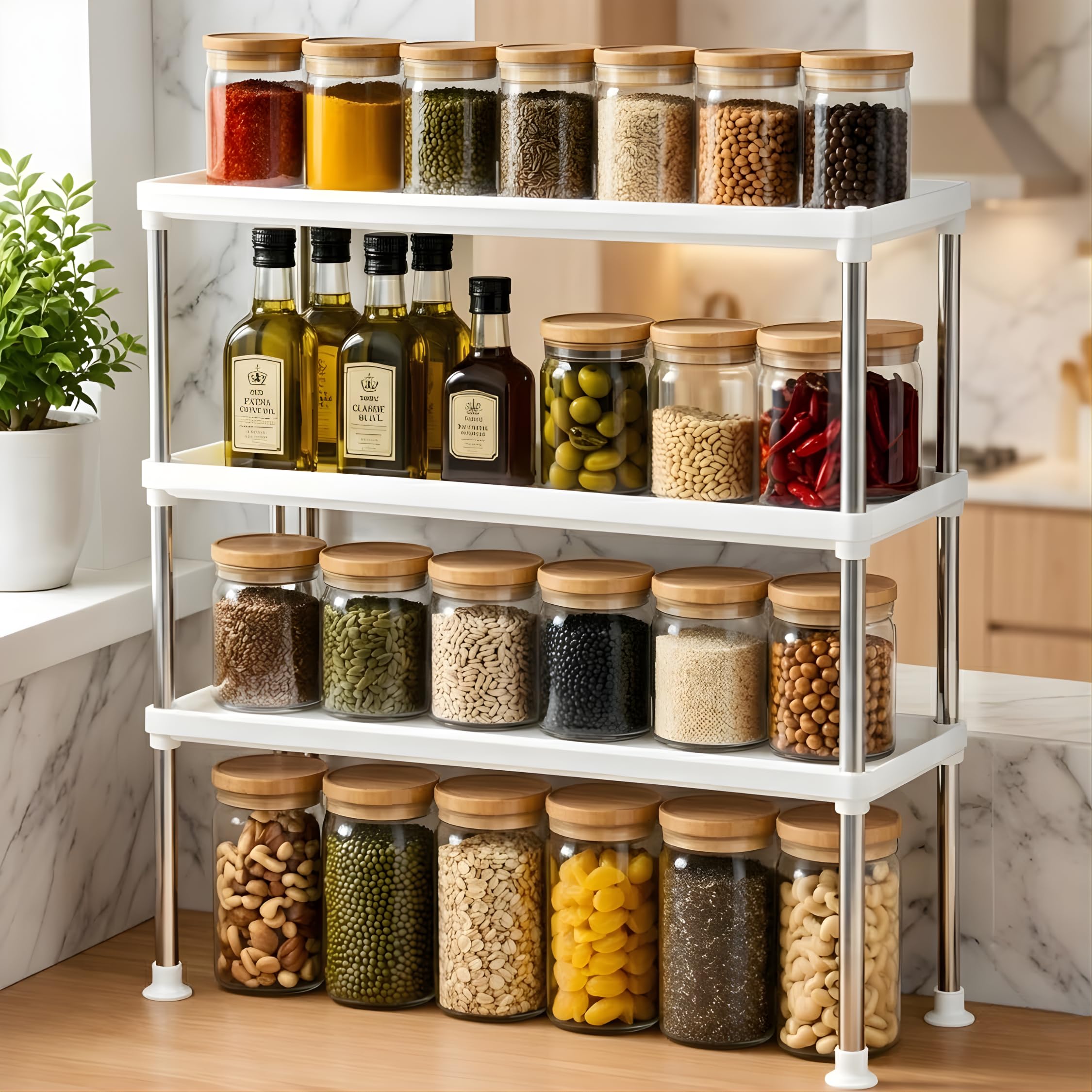 Satpurush 3Tier Kitchen Organizer Rack  SpaceSaving Metal Countertop Shelf For Spice Jars, Oil Bottles & Containers, Modern S