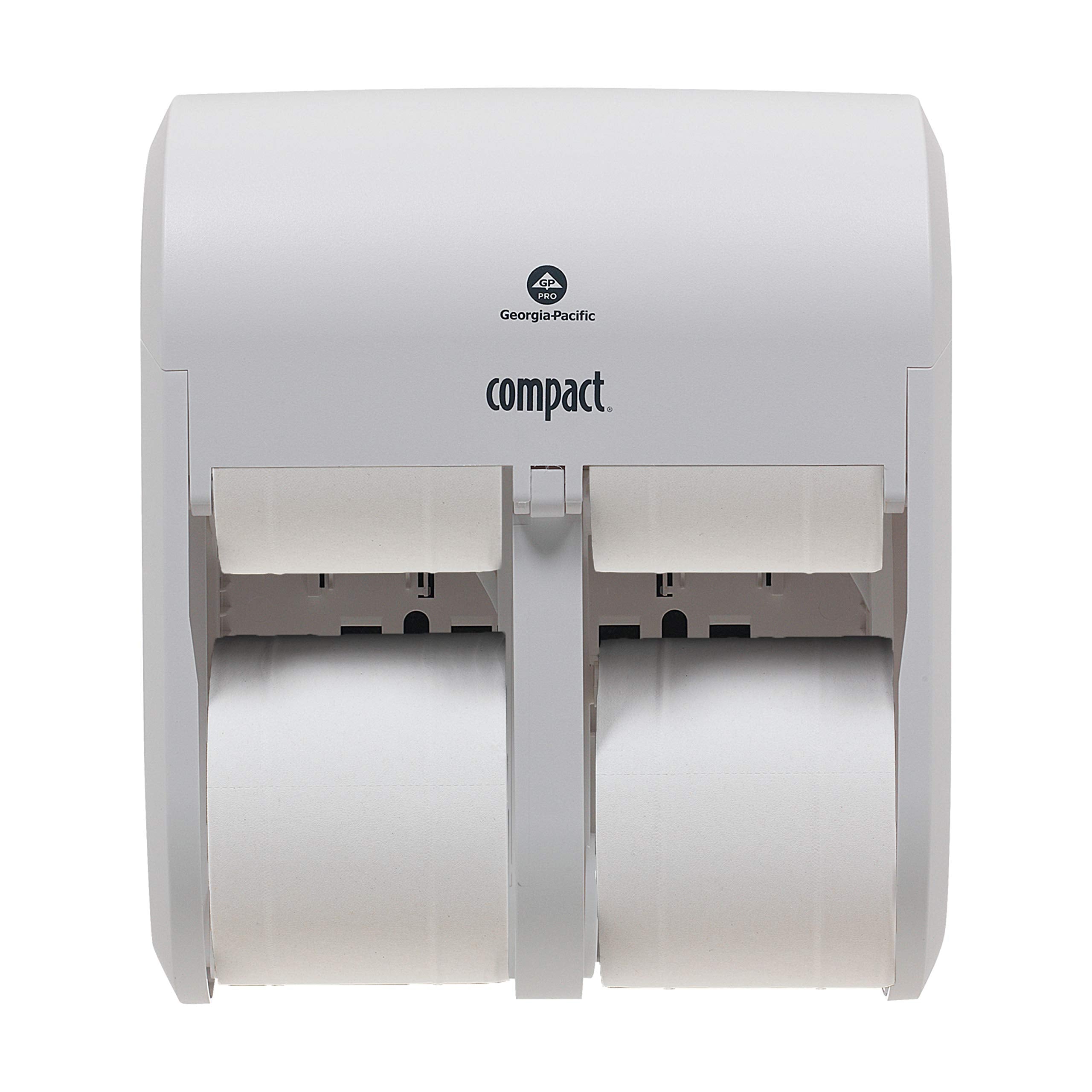 Compact 4-Roll Quad Coreless High-Capacity Toilet Paper Dispenser by GP PRO (Georgia-Pacific), White, 1 Dispenser