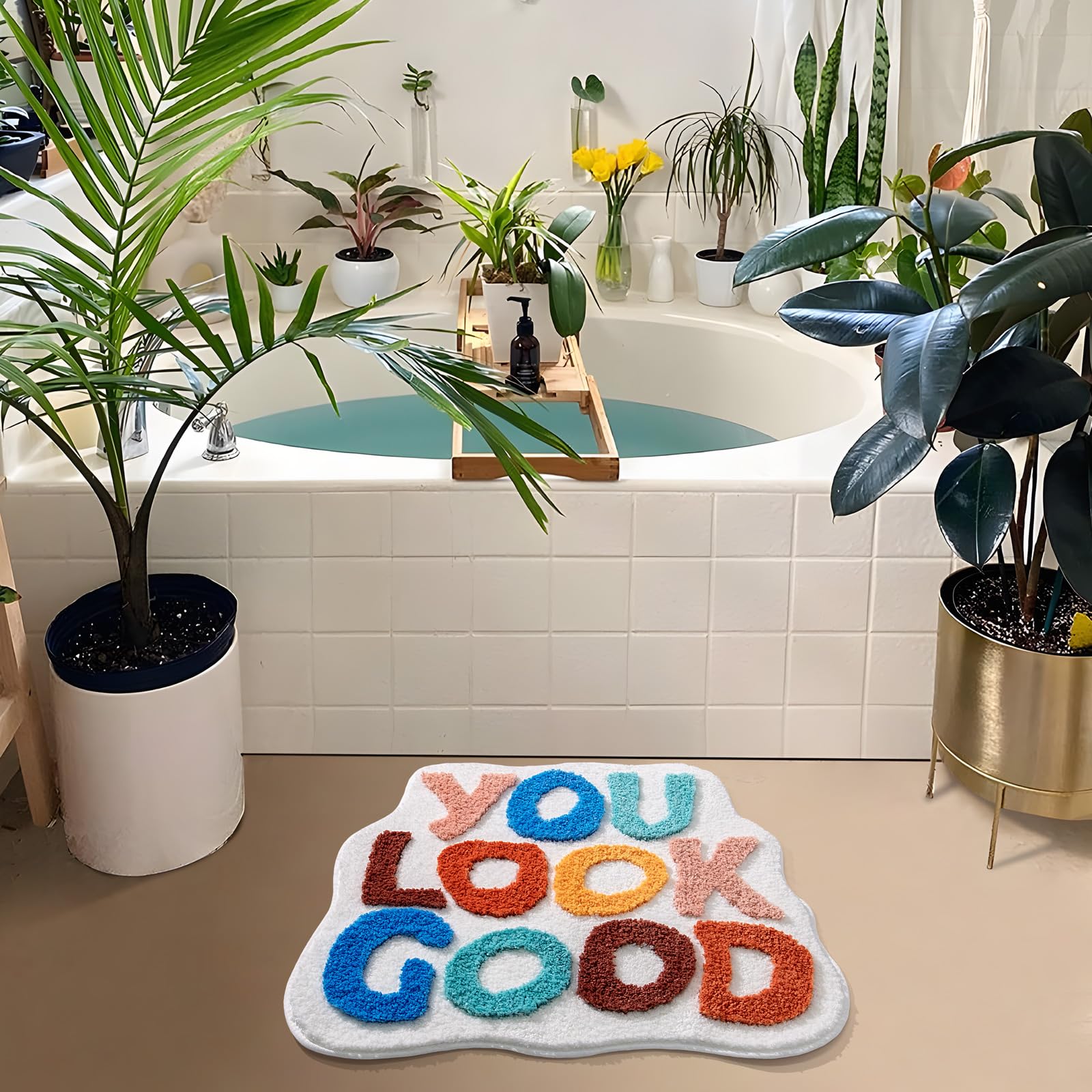 Unibath You Look Good Bath Mat White Bathroom Rugs Funny Cute Bathroom Decor Preppy Small Cool Rug Non Slip Microfiber Washable