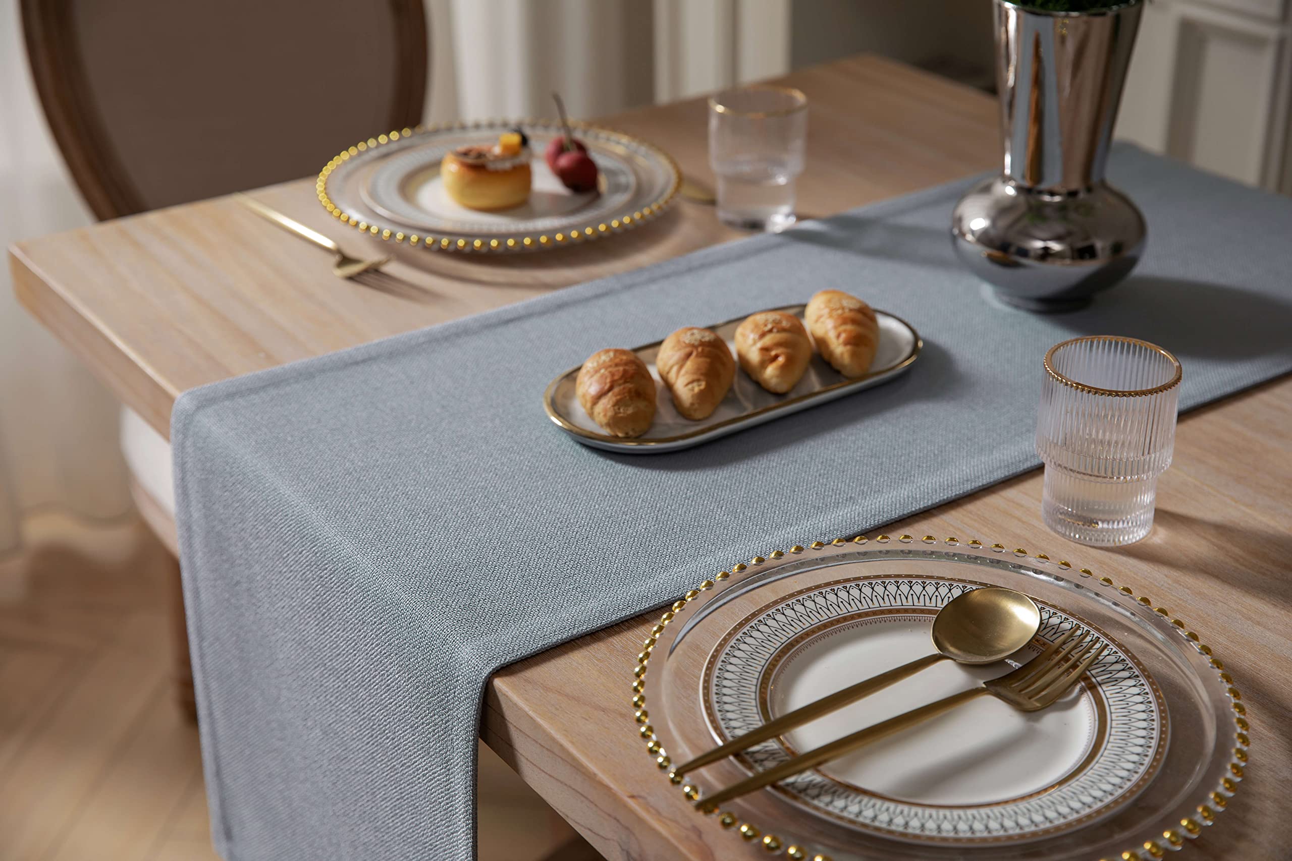 ZeeMart Burlap Style Farmhouse Table Runners 36 Inches Long  Dusty Blue Rustic Woven Dining Table Runner for Everyday Use  14x36 Inches  Light Dusty Blue