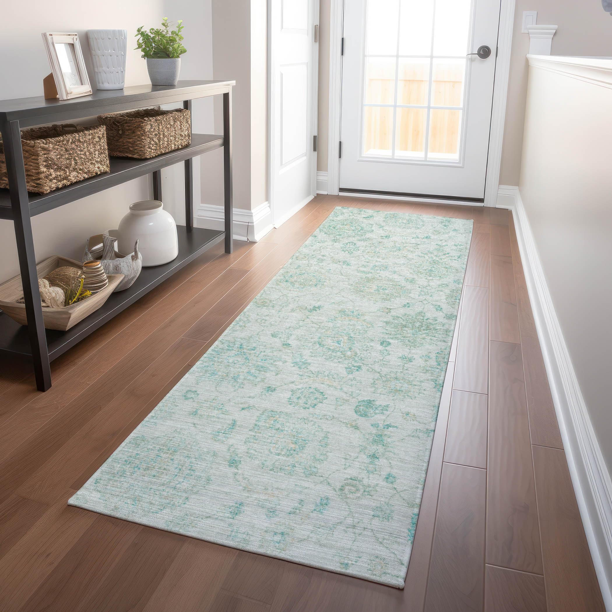 Machine Washable Indoor/Outdoor Chantille Turquoise 23 x 76 Runner Rug