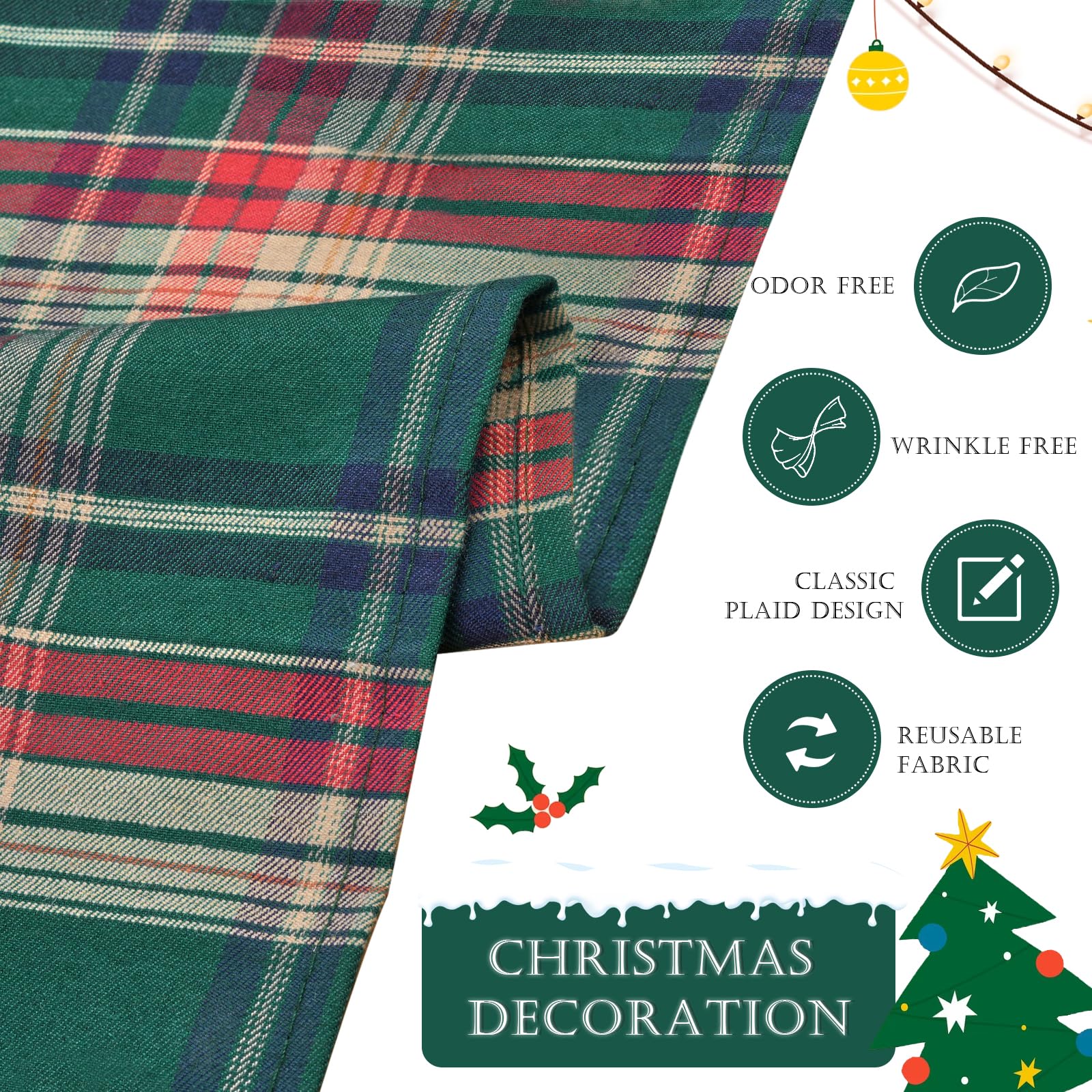 Pakiinno Christmas Tablecloth 57X84 Inch Green Plaid Tablecloth Checked Table Overlay For Christmas Holiday Party Farmhouse Fall