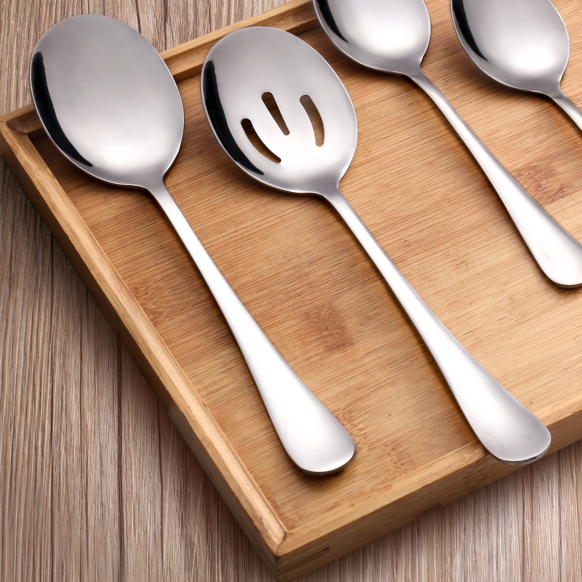 6 Pieces Serving Spoons Set, 8.7 Inch, Includes 3 Serving Spoons And 3 Slotted Spoons, Stainless Steel Buffet Banquet Spoons, La