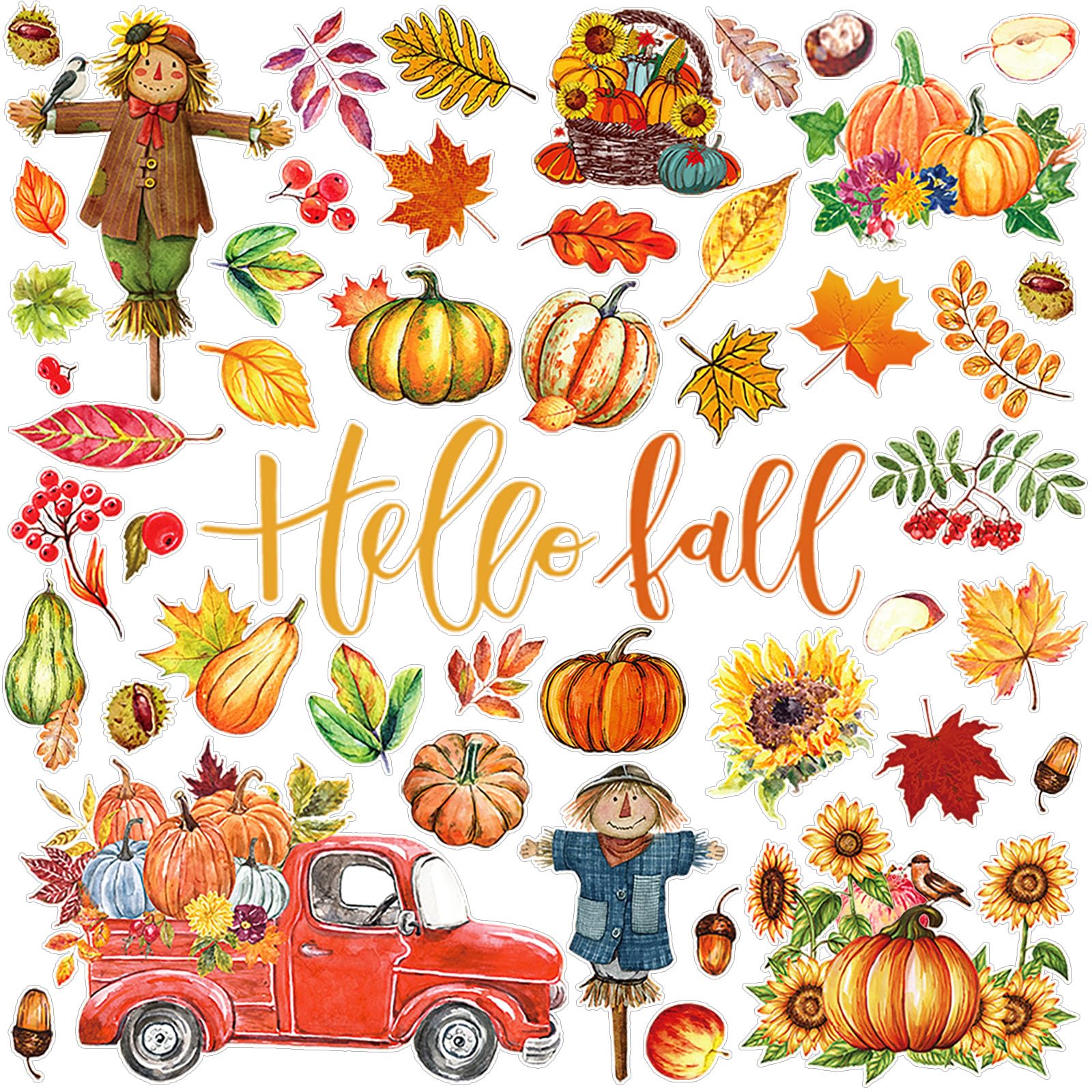 Motipuns 2 Sheet 88 Pcs Thanksgiving Gel Window Clings Fall Thick Gel Cling Removable Reusable Autumn Harvest Window Sticker Pum