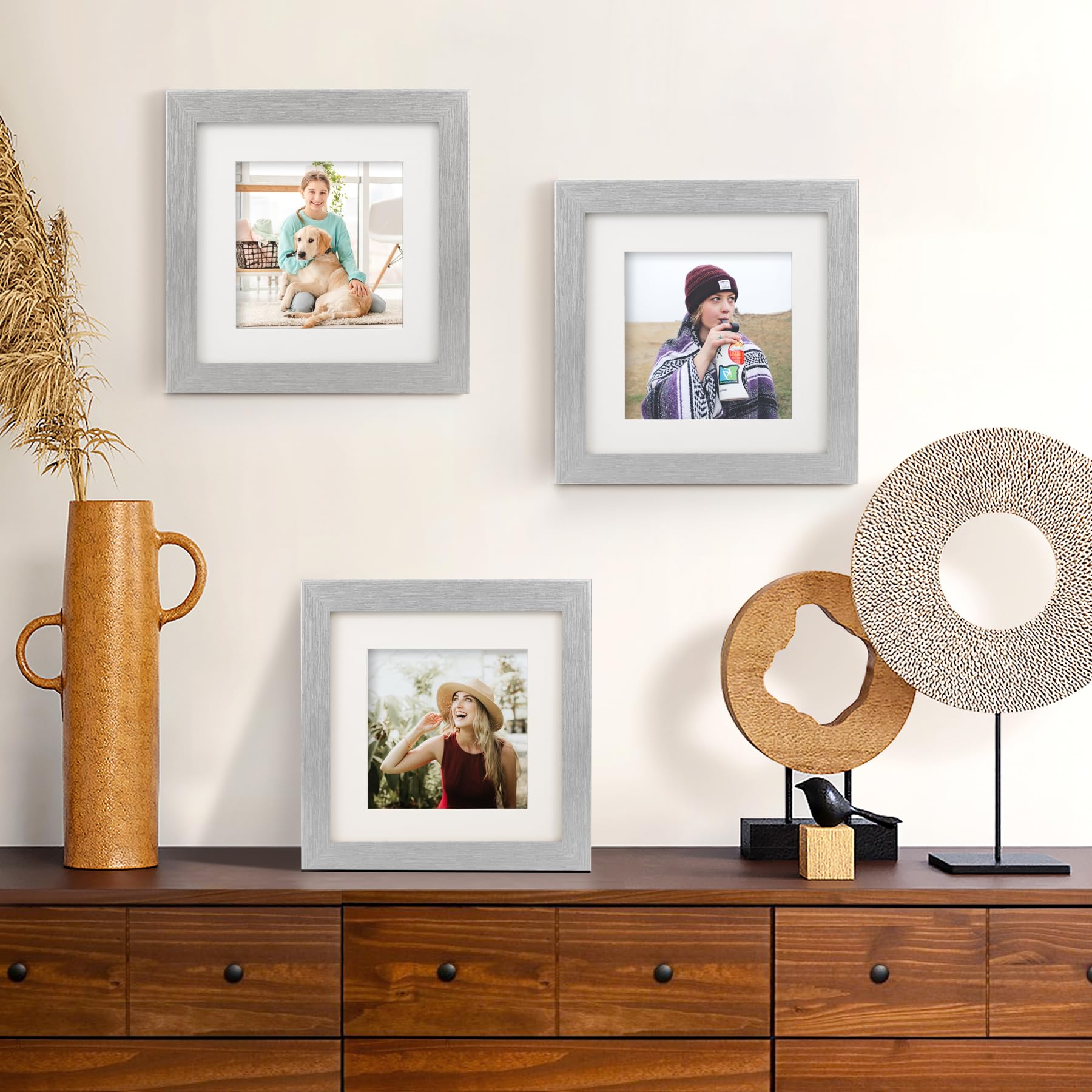 TOFOREVO Picture Frames 6x6 Set of 2 Distressed Silver Wood Grain Photo Frame for Gallery Wall Mounting or Tabletop Display