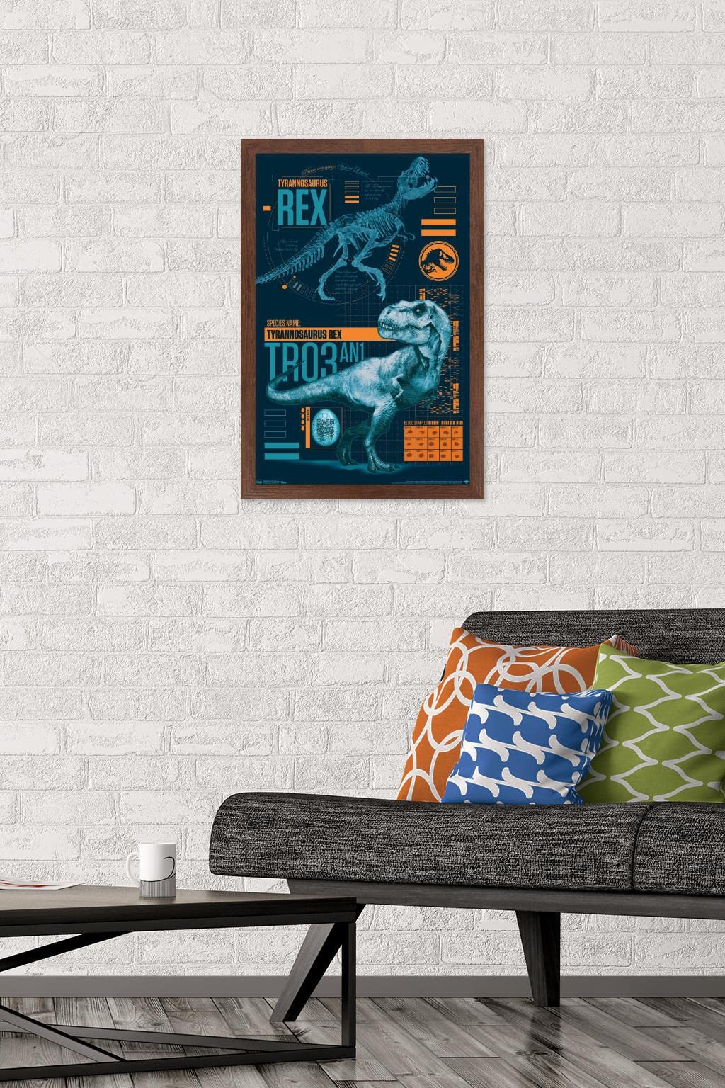 Trends International Jurassic World: Fallen Kingdom - T-Rex Wall Poster, 14.725'' X 22.375'', Mahogany Framed Version