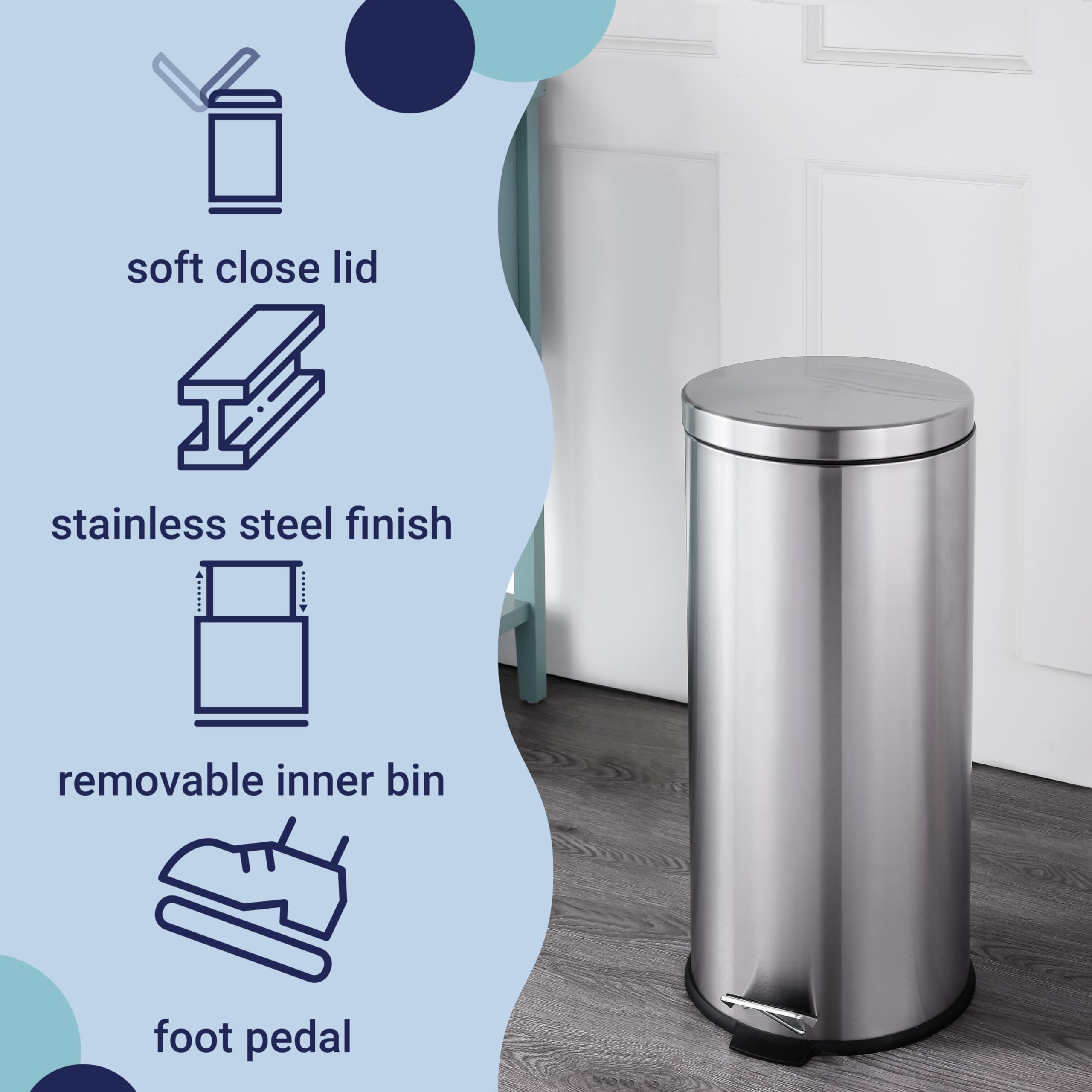 Happimess Hpm1000A Oscar 8-Gallon Step-Open Trash Can With Free Mini Trash Can, Modern, Fingerprint Proof For Home, Kitchen, Off