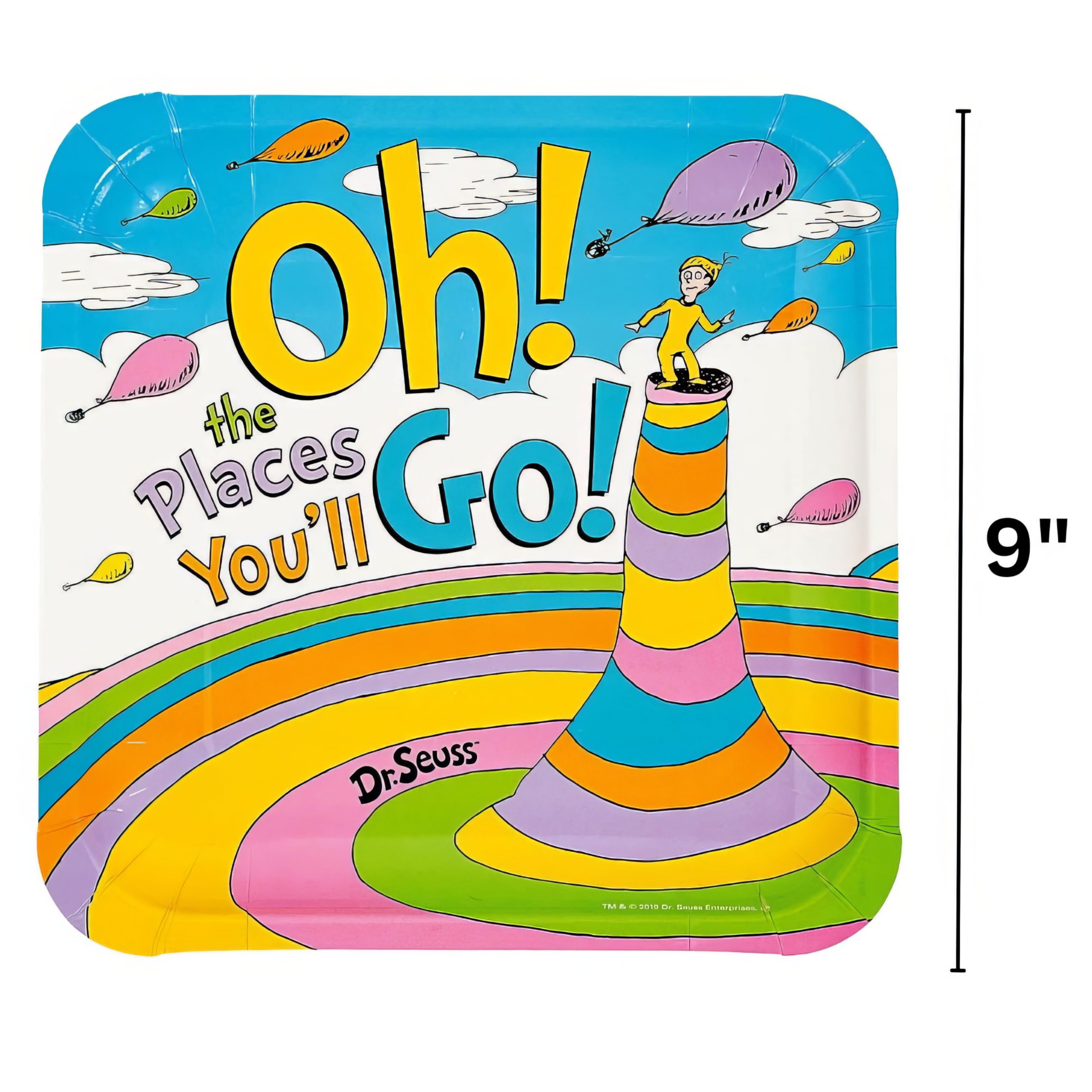 Multicolor Paper Dr. Seuss Oh, The Places You'Ll Go Dinner Plates - 9'' (Pack Of 8) - Unique Design, Durable & Eco-Friendly Mate