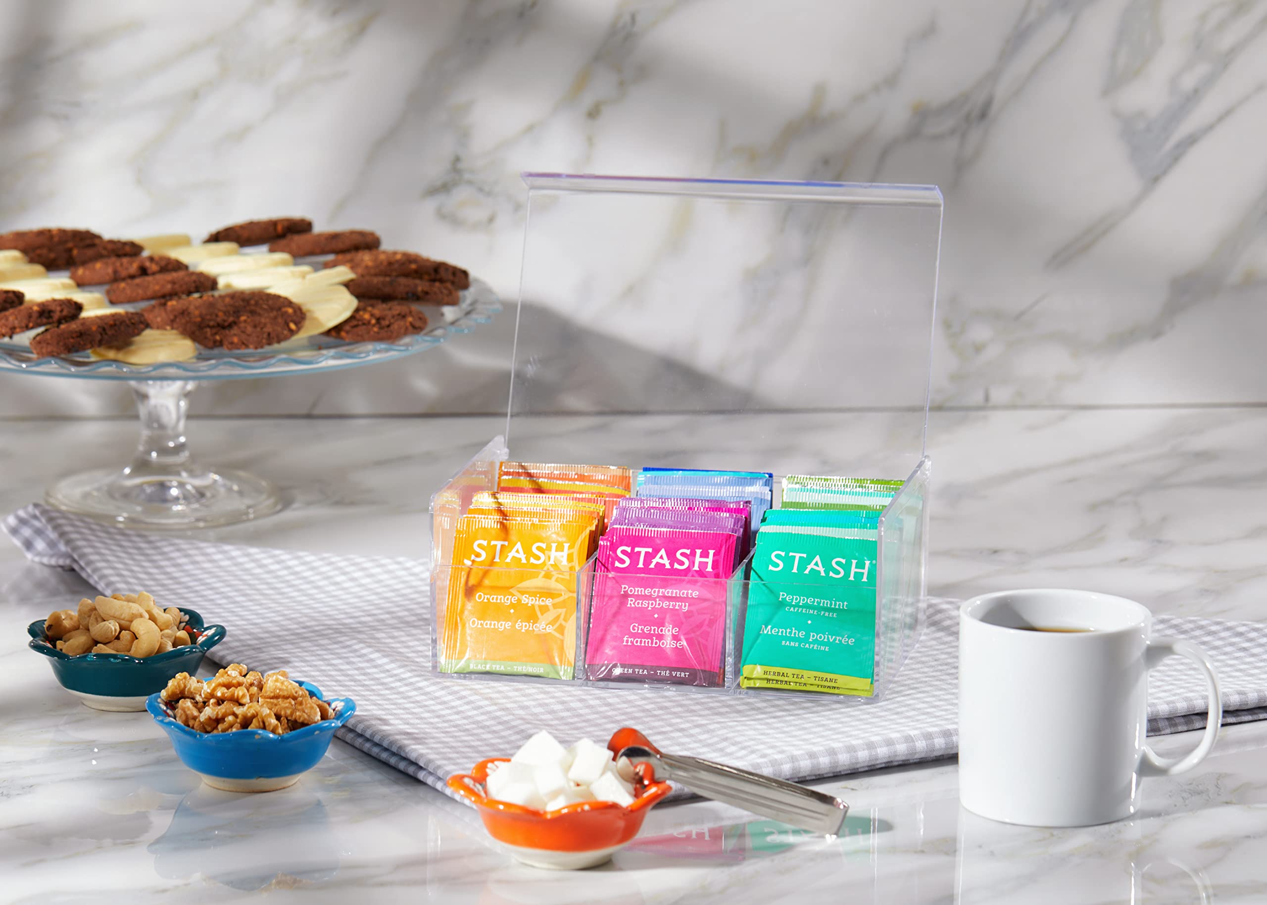 Royalhouse Acrylic Tea Bag Holder Storage Organizer, 6 Compartment Bpa Free Clear Plastic Tea Box With Lid, Multi-Purpose Storag