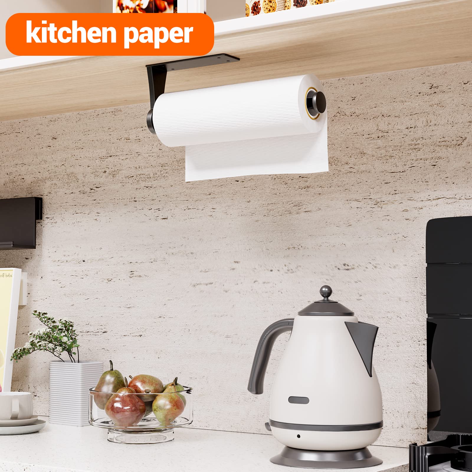 Paper Towel Holder Under Cabinet, Single Hand Operable Wall Mount With Damping Effect, Self-Adhesive Or Drilled For Kitchen Bath