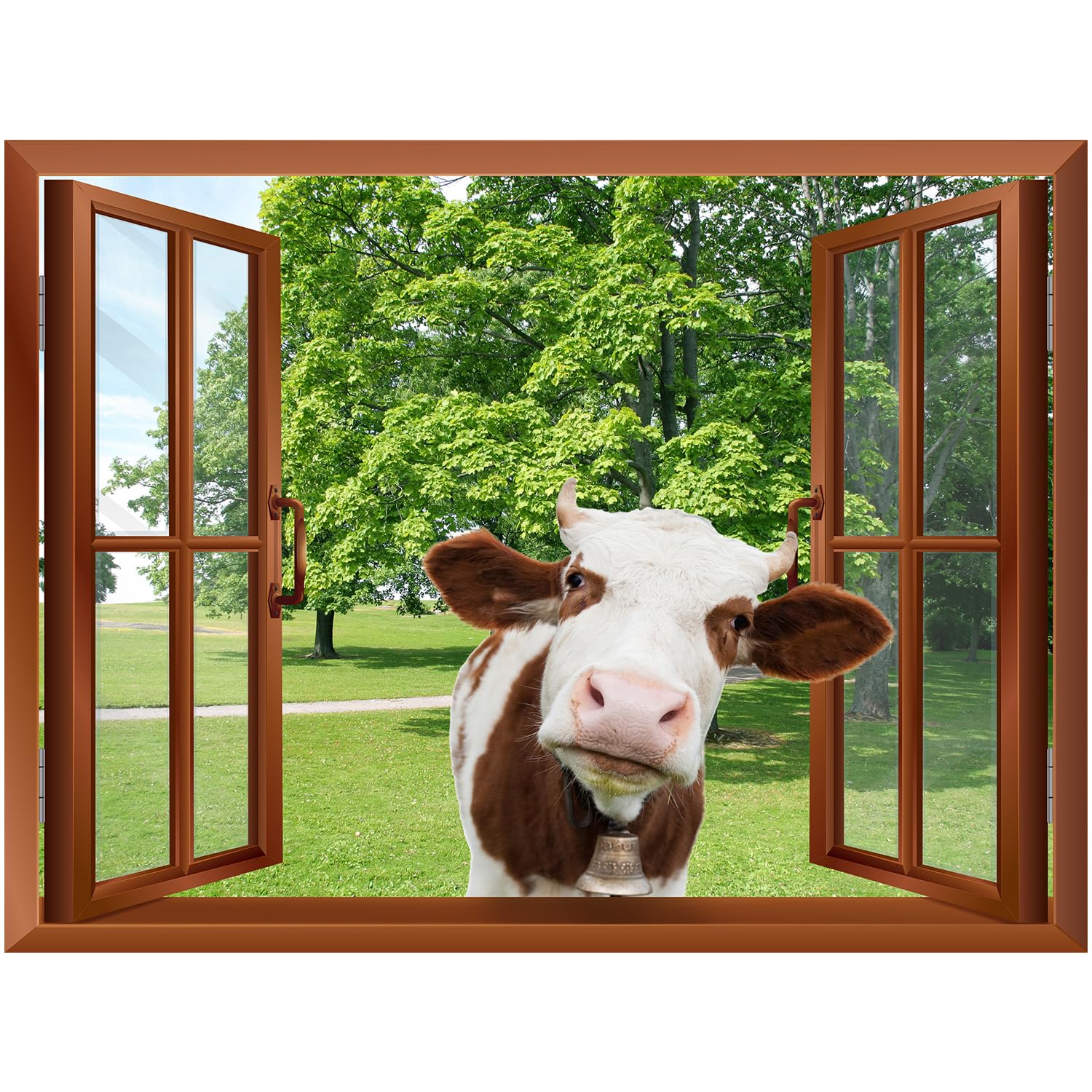 wall26 Removable Wall Sticker - Cow Head in Window, Vinyl, 24"x32", Artwork - 17, Model WMR3-ANIMAL-1808-TEAM-A16-24x