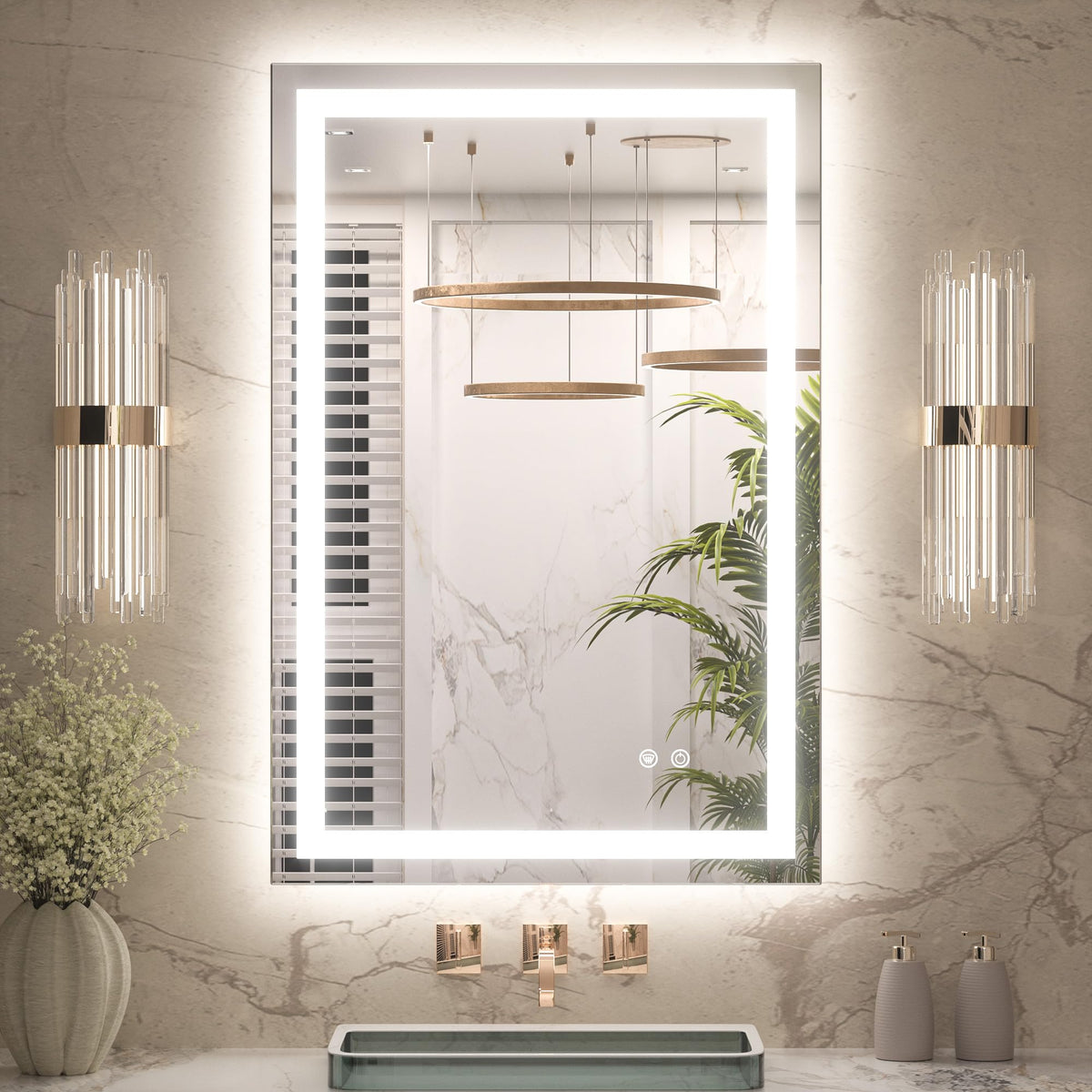 Keonjinn 24     X 36     Lighted Mirror For Bathroom Wall, Led Mirror With Frontlit & Backlit, Bathroom Mirror With Lights, Step