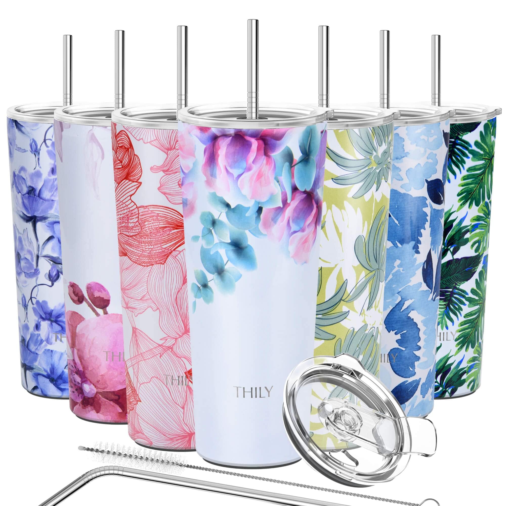 Thily Stainless Steel Vacuum Insulated Tumbler Travel Mug 26 Oz Coffee Cup With 2 Lids And Straws, Splash Proof, Keep Ice Drinks