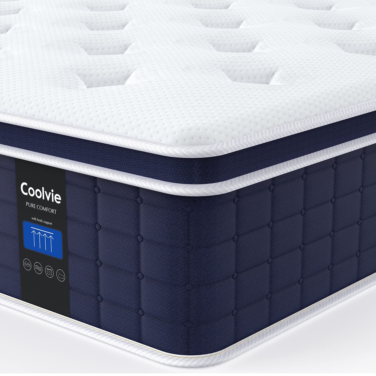 Coolvie 12 Inch Twin Xl Mattress, Hybrid Xl Twin Mattress In A Box, Medium Firm Feel, 3 Layer Premium Foam With Pocket Springs F