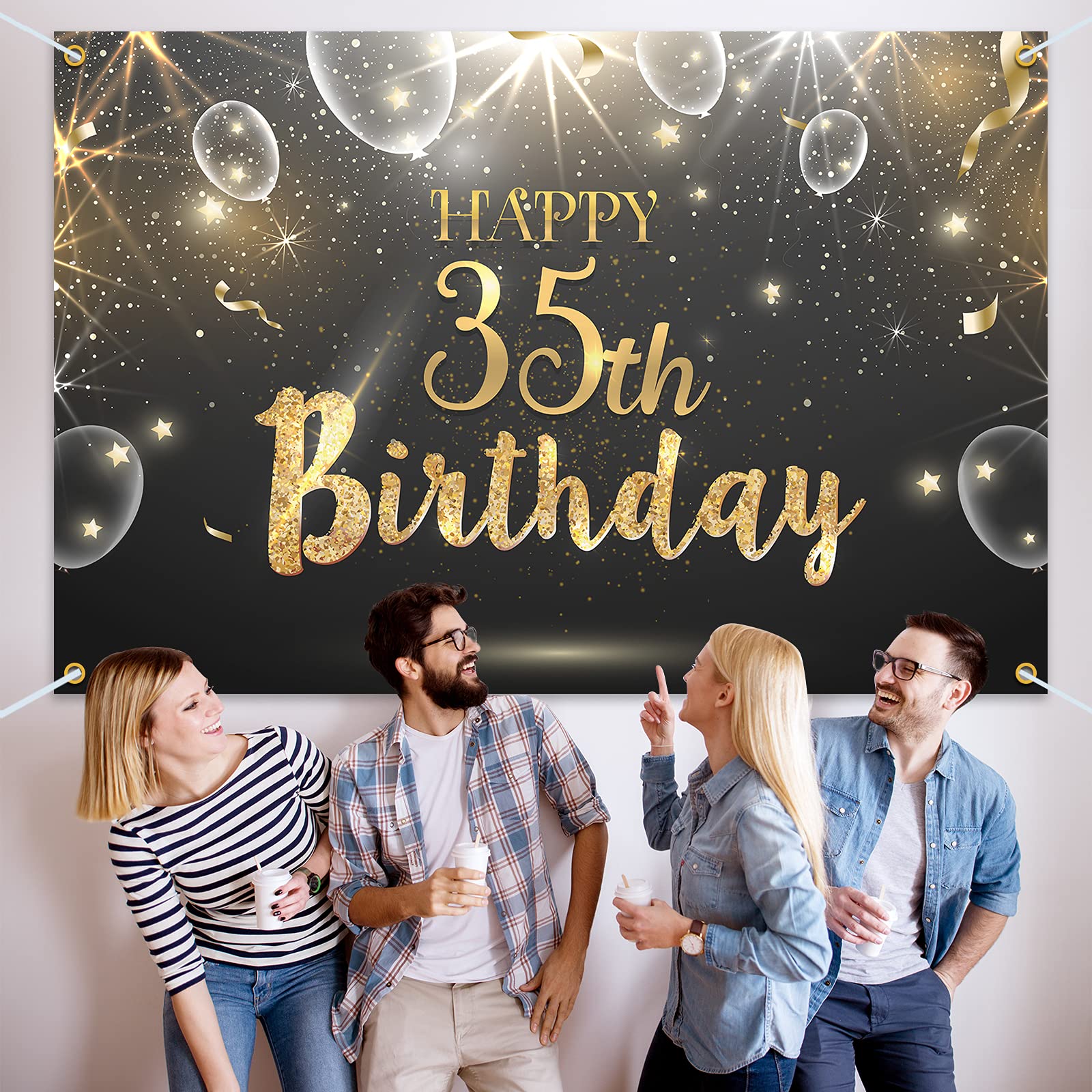 Hamigar 6X4Ft Happy 35Th Birthday Giltter Shinning Banner Backdrop - 35 Years Old Birthday Decorations Party Supplies For Women