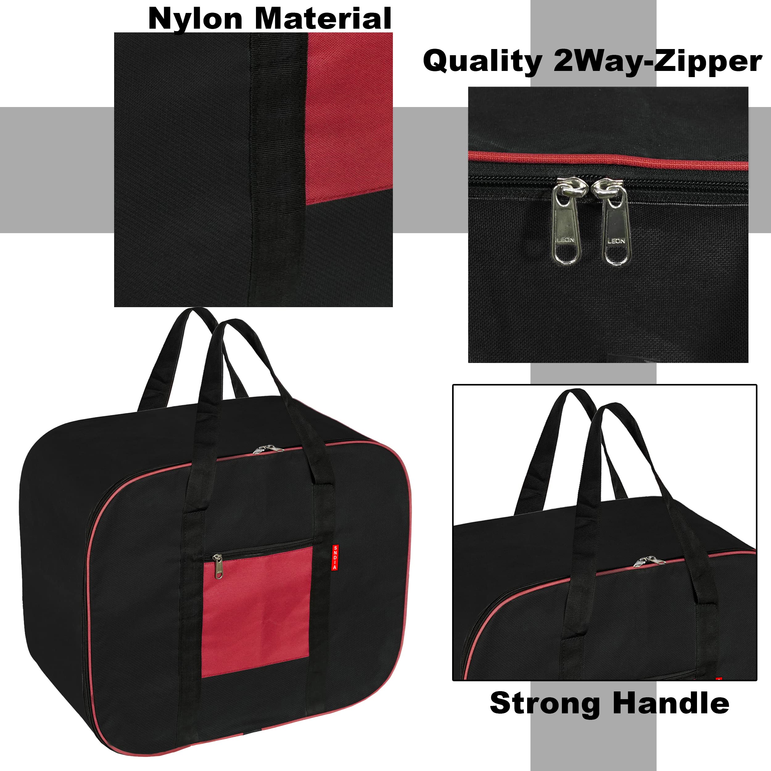 Sndia 3 Pack Nylon Big Underbed Storage Bag Moisture Proof Cloth Organiser With Zippered Closure And Handle(Blackred, 54X46X28Cm