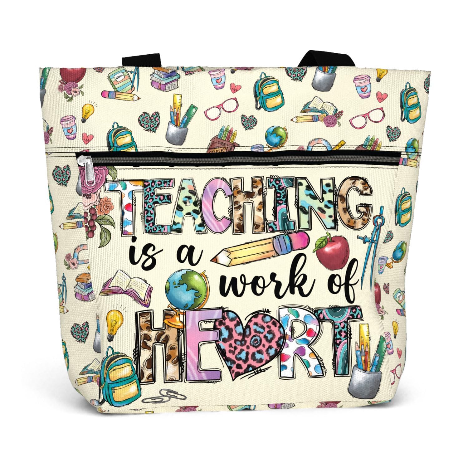 84Hoods Aesthetic Tote Bag For Women Gift For Teacher. Cute Graphic Large Shoulder Bag 15 Inch With Pockets And Zipper For Work.