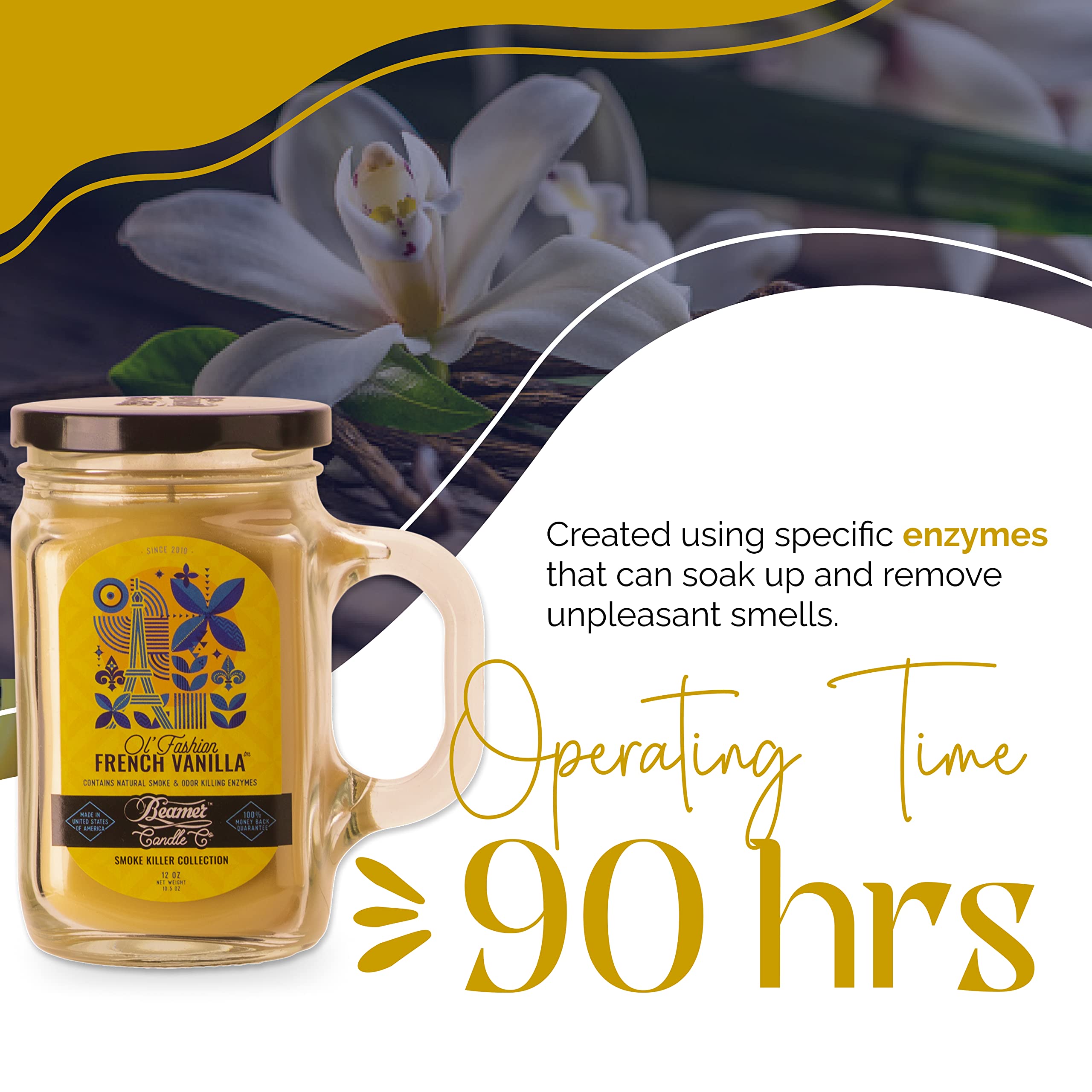 Beamer Candle Co. - French Vanilla Candle - Rich Creamy Vanilla Scent - Odor Eliminating - High Fragrance - Large 12oz Mason Jar