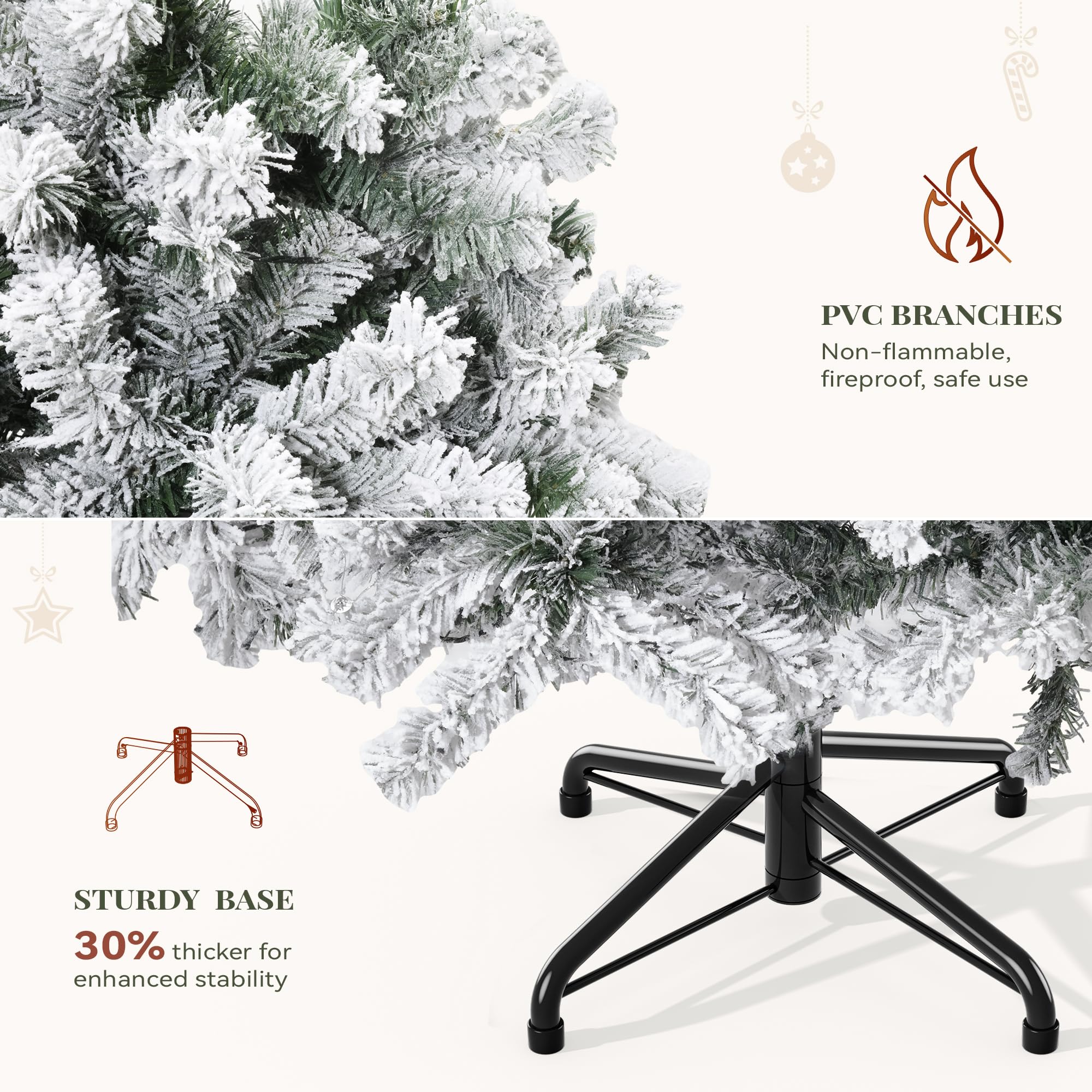 YITAHOME Pre-lit Snow Flocked Pencil Christmas Tree 7.5ft with Remote, Kingswood Fir, Hinged Artificial Slim Corner Xmas Tree fo