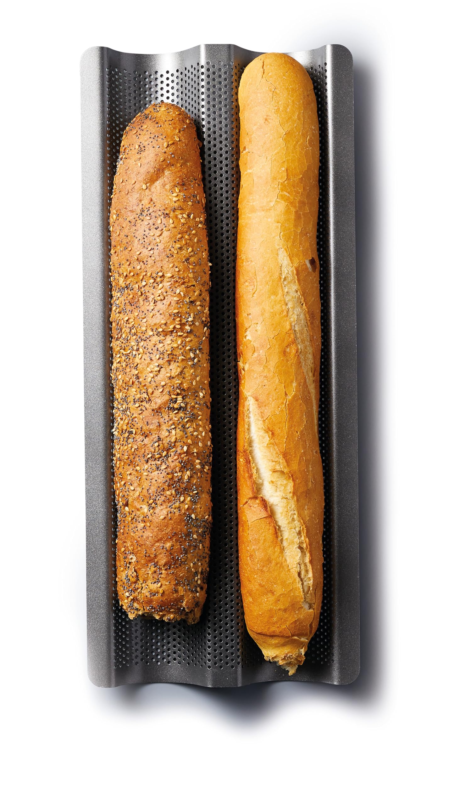 Masterclass Kcmccb90 Crusty Bake Perforated Baguette Baking Tray With Pfoa Free Non Stick, Gift Boxed, Robust 1 Mm Carbon Steel,