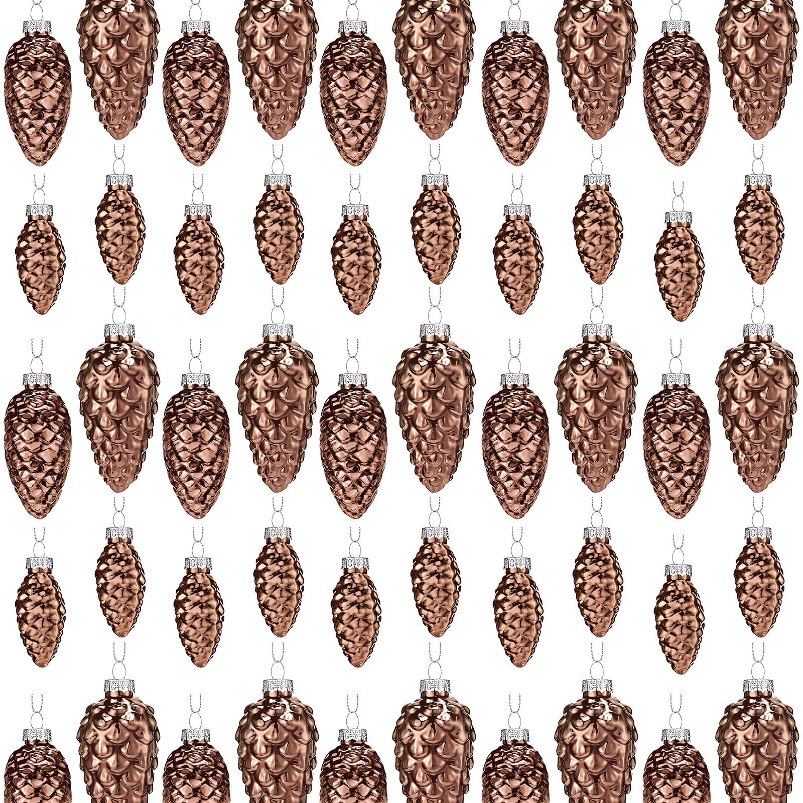 Sliner 48 Pcs Christmas Pinecone Ornament Glass Pinecone Bulk for Christmas Tree 3 Sizes Glass Ornament Fall Hanging Pine Cone P