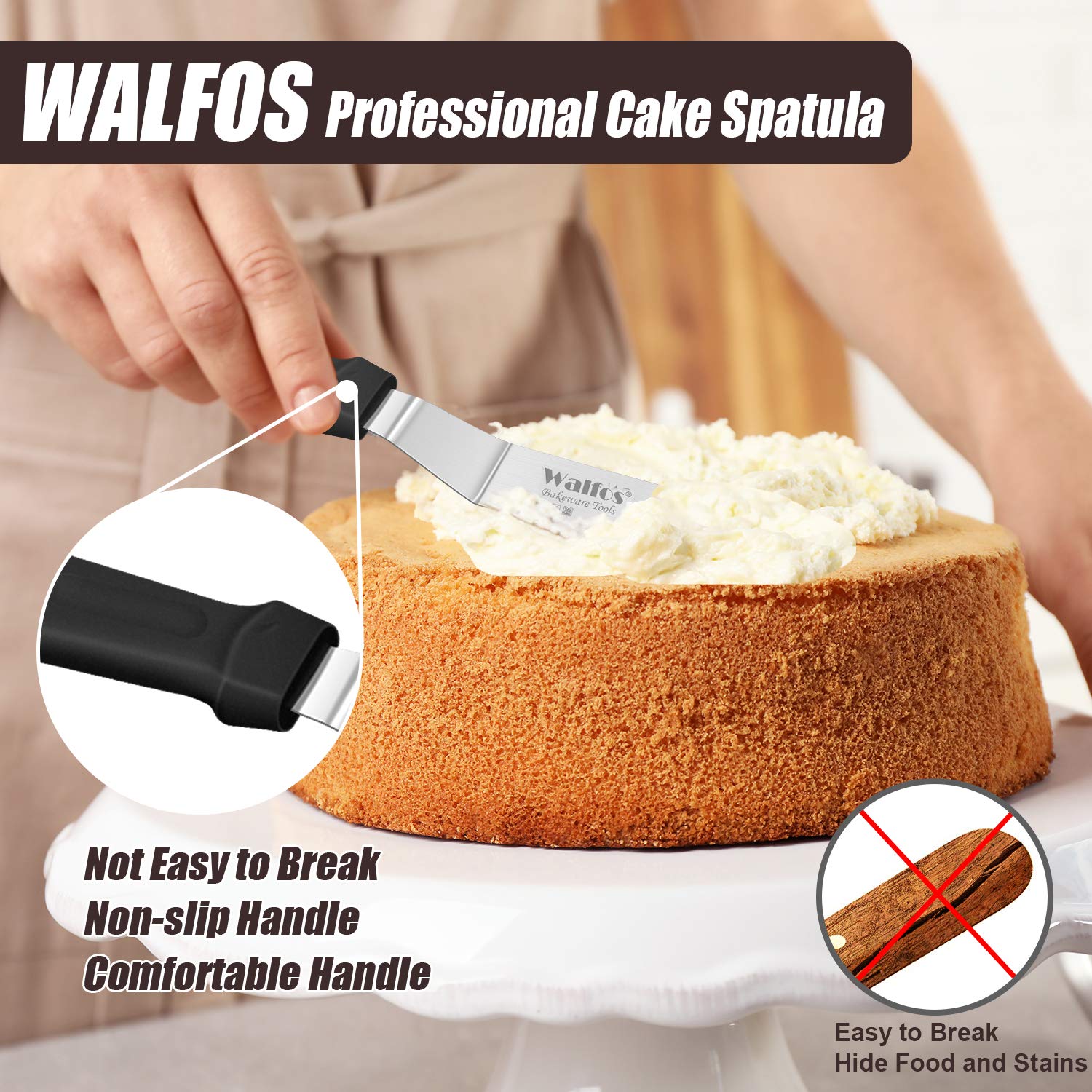 Walfos Icing Spatula, Stainless Steel Cake Spatula With Sturdy And Durable Handle Cake Decorating Spatula - Multi Purpose Use Fo