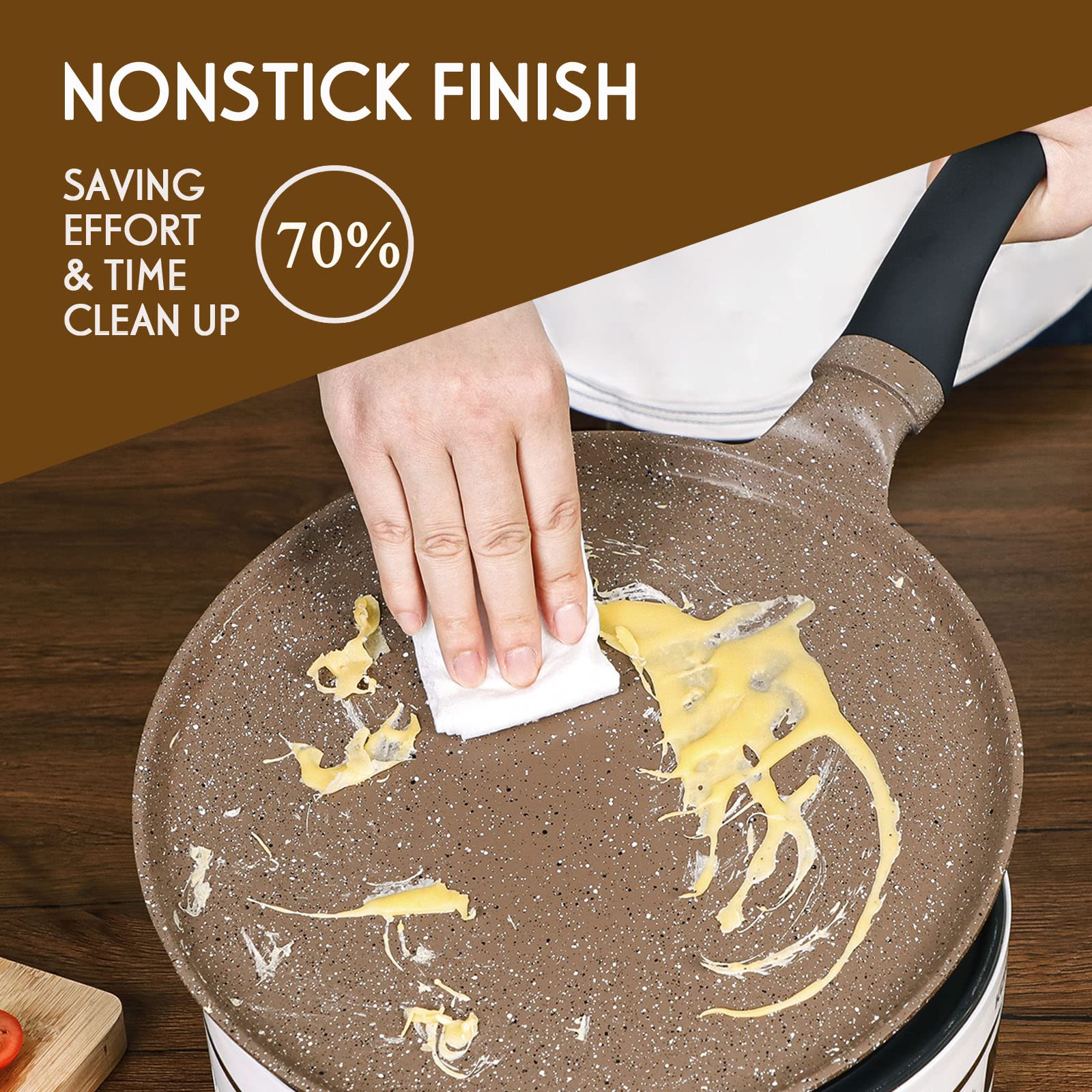 Diig Crepe Pan Nonstick 11 Inch With Spreader Spatula, No Stick Pancake Pan For Cooking, Brown Griddle For Peep, Frying Egg, Ste