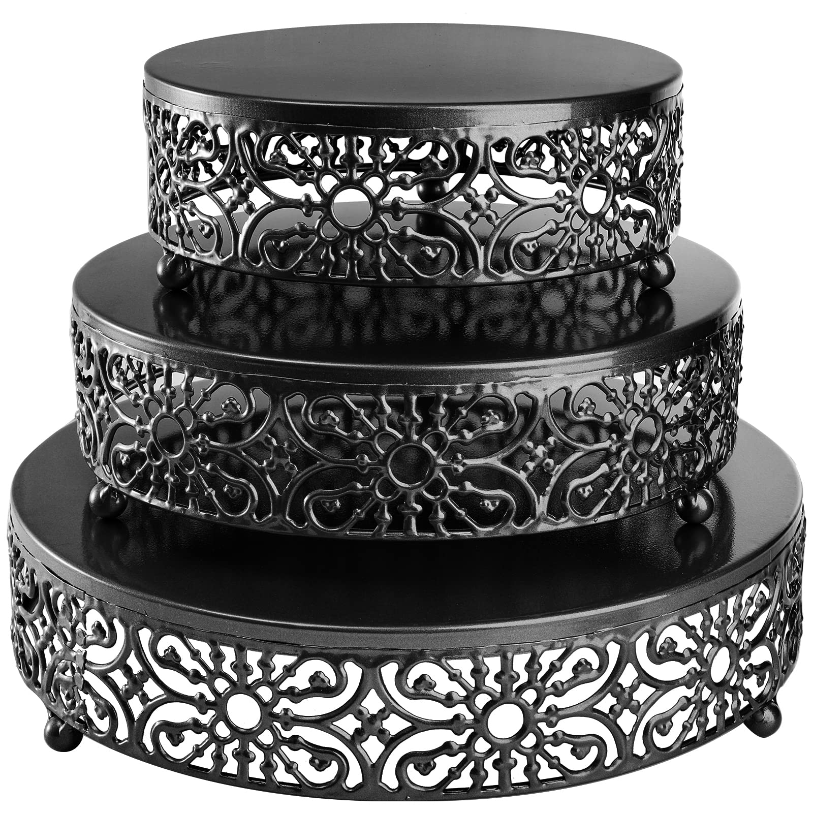 Hedume Set Of 3 Metal Cake Stand, Black Round Cake Stand, 8'' 10'' 12'' Dessert Cupcake Pastry Candy Display Plate For Wedding,