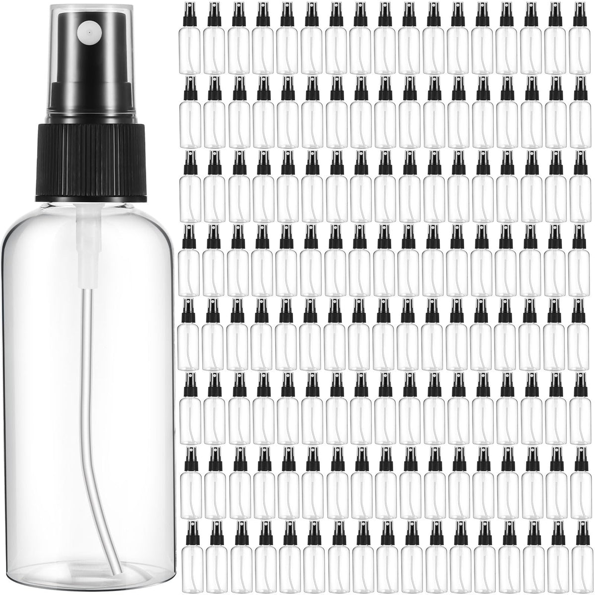 Roshtia 200 Pcs 2 Oz Plastic Spray Bottles Mini Spray Bottles With Black Cap Clear Empty Fine Mist Spray Bottles Refillable Liqu