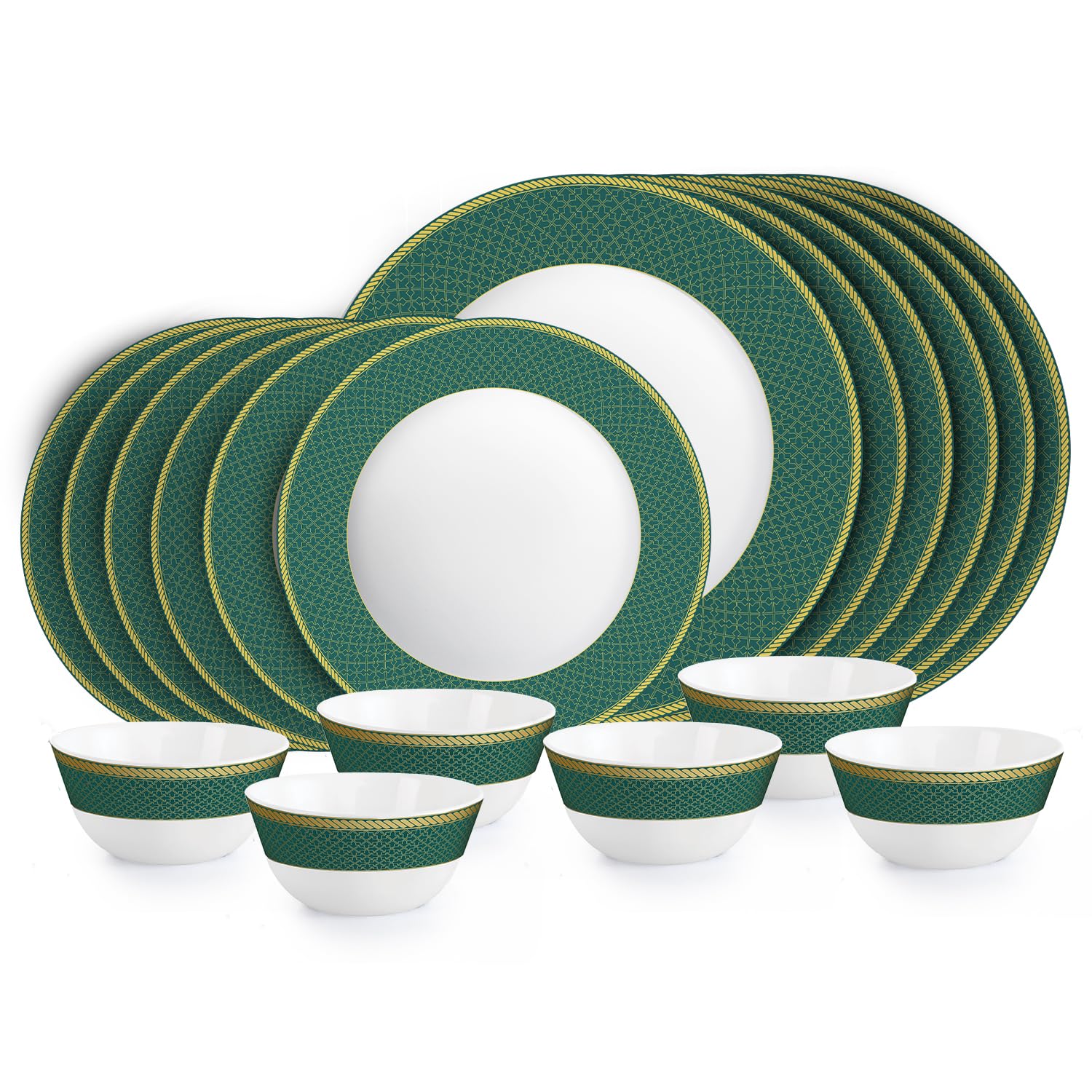 Cello Opalware Solitaire Emerald 18-Piece Dinner Set | Opal Glass Crockery For 6 | Bone Ash-Free | Lightweight, Elegant White Pl